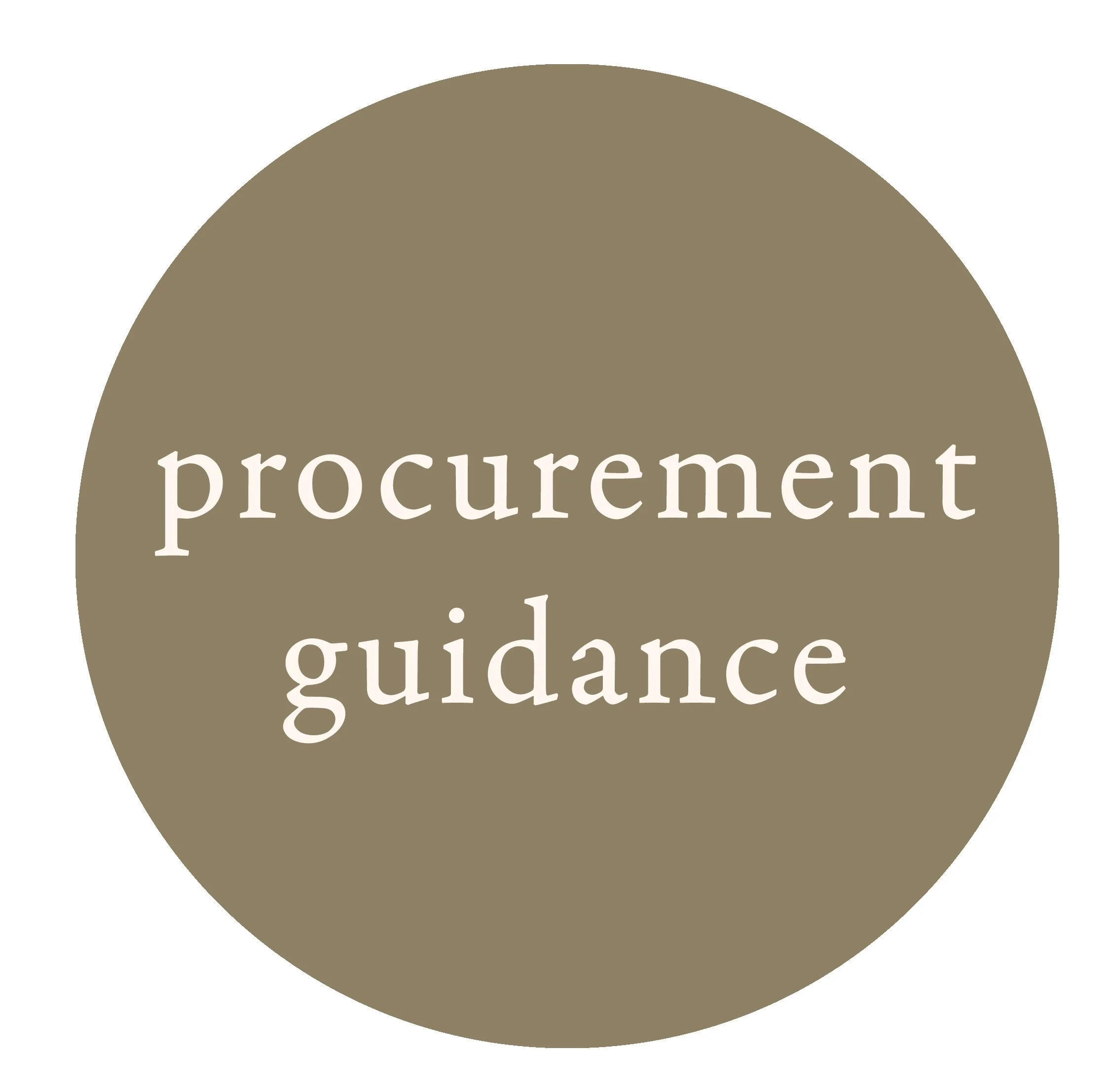 Beige circle with black text reading 'procurement guidance' in the center.