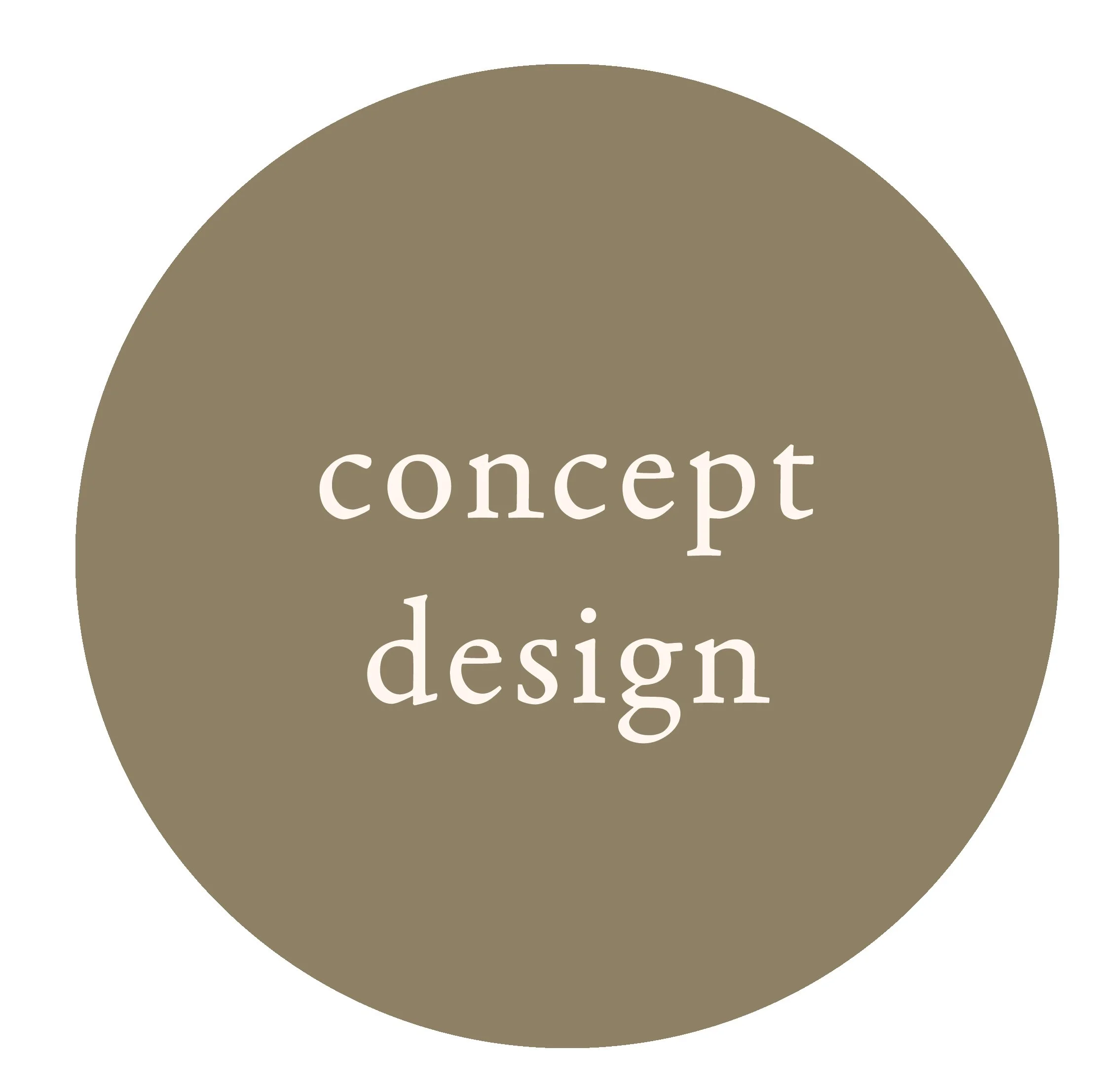 A beige circle with black text that reads 'concept design'