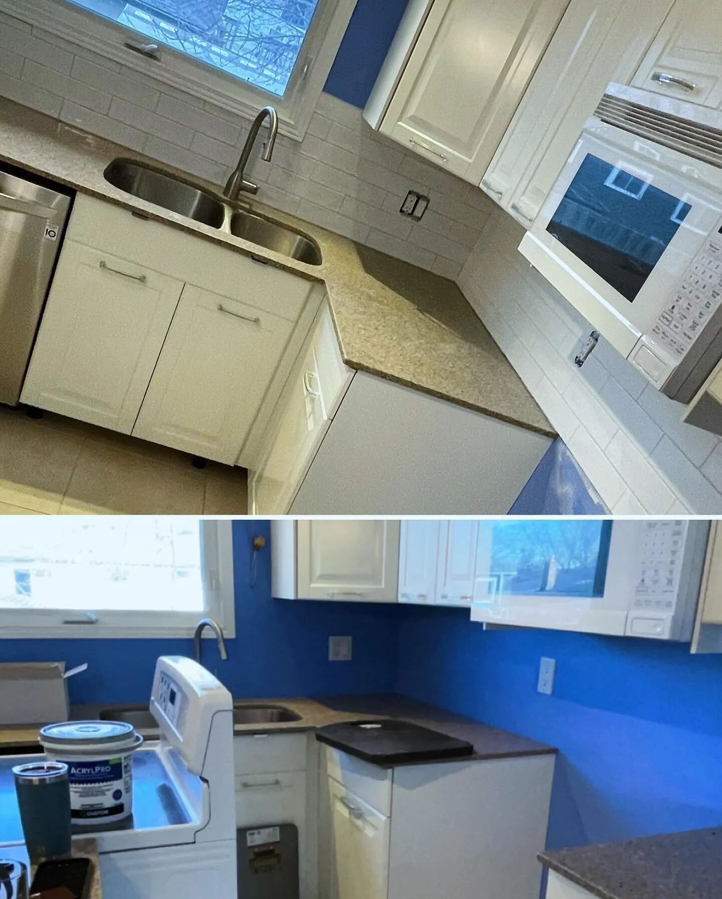 Before and after and some close ups of Naomi&rsquo;s first backsplash. #tile #backsplash #kitchen #diy #construction #renovation #generalcontractor #contracting #waterlooregion #kitchener #cambridge #three17constructioninc #three17