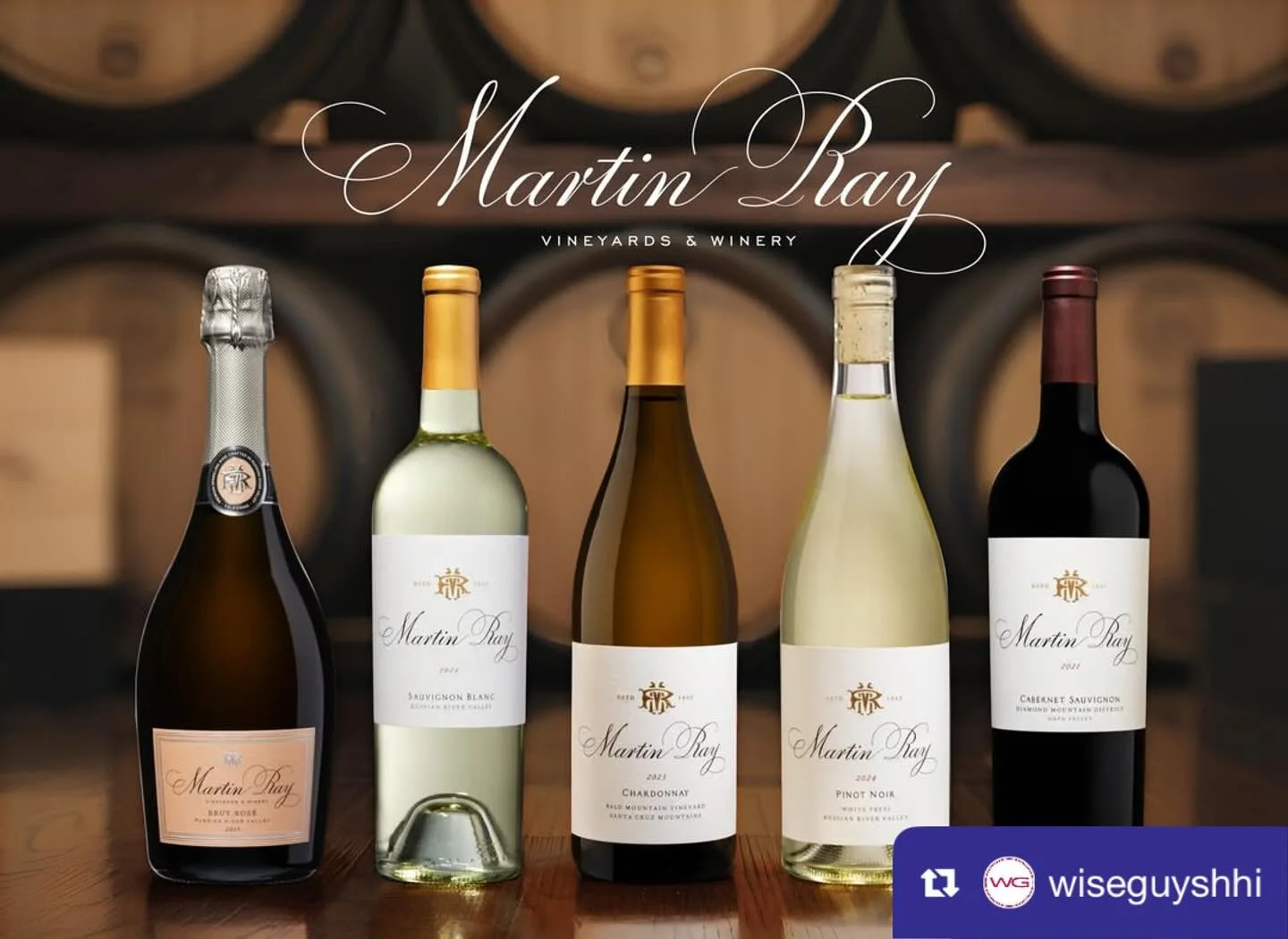from @wiseguyshhi: Introducing the magnificent lineup of Martin Ray wines for our FIRST wine dinner experience of the season! 🍷

Join us Tuesday, September 23rd for our exclusive Martin Ray Wine Dinner! Experience an unforgettable five-course dinner