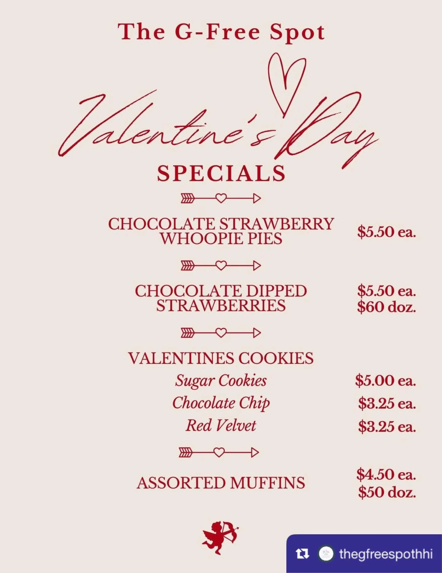 from @thegfreespothhi: Love is in the air&mdash;and in the oven. 💕

Our Valentine&rsquo;s Day Menu is here, filled with decadent gluten-free treats made for sharing, gifting, and indulging. Whether it&rsquo;s date night, Galentine&rsquo;s, or self-l