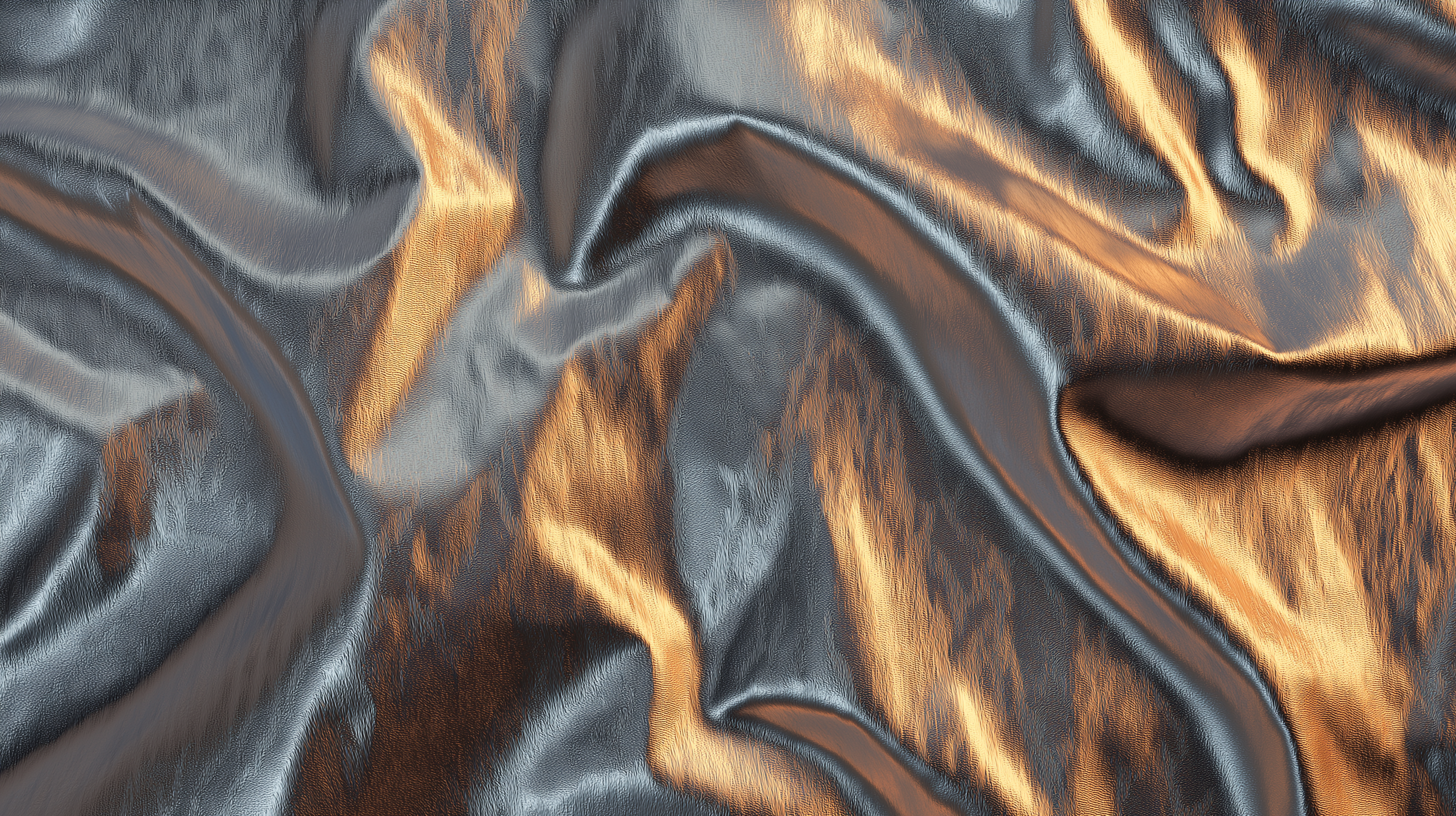 Tissu en satin gris et or plissé avec des reflets brillants.