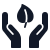 Hands and leaf icon, symbol of environmental responsibility