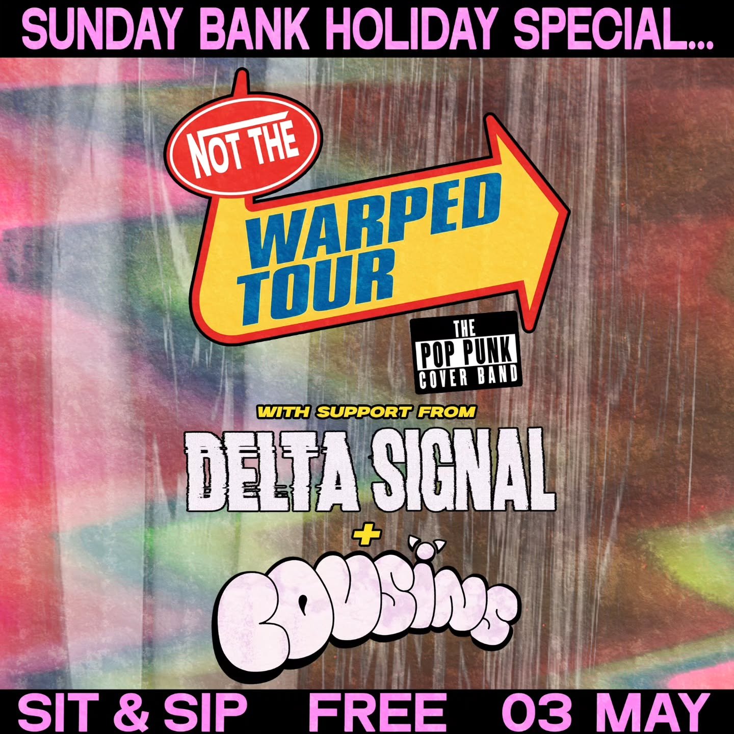 @notthewarpedtour are back for a Bank Holiday Special on May 3rd at Sit &amp; Sip in Horsham! 

Joined by @delta.signal &amp; @cousinstheband

𝘛𝘩𝘦 𝘔𝘢𝘺 𝘋𝘢𝘺 𝘉𝘢𝘯𝘬 𝘏𝘰𝘭𝘪𝘥𝘢𝘺 𝘸𝘢𝘴 𝘪𝘯𝘴𝘵𝘪𝘵𝘶𝘵𝘦𝘥 𝘣𝘺 𝘔𝘪𝘤𝘩𝘢𝘦𝘭 𝘍𝘰𝘰𝘵, 𝘪𝘯