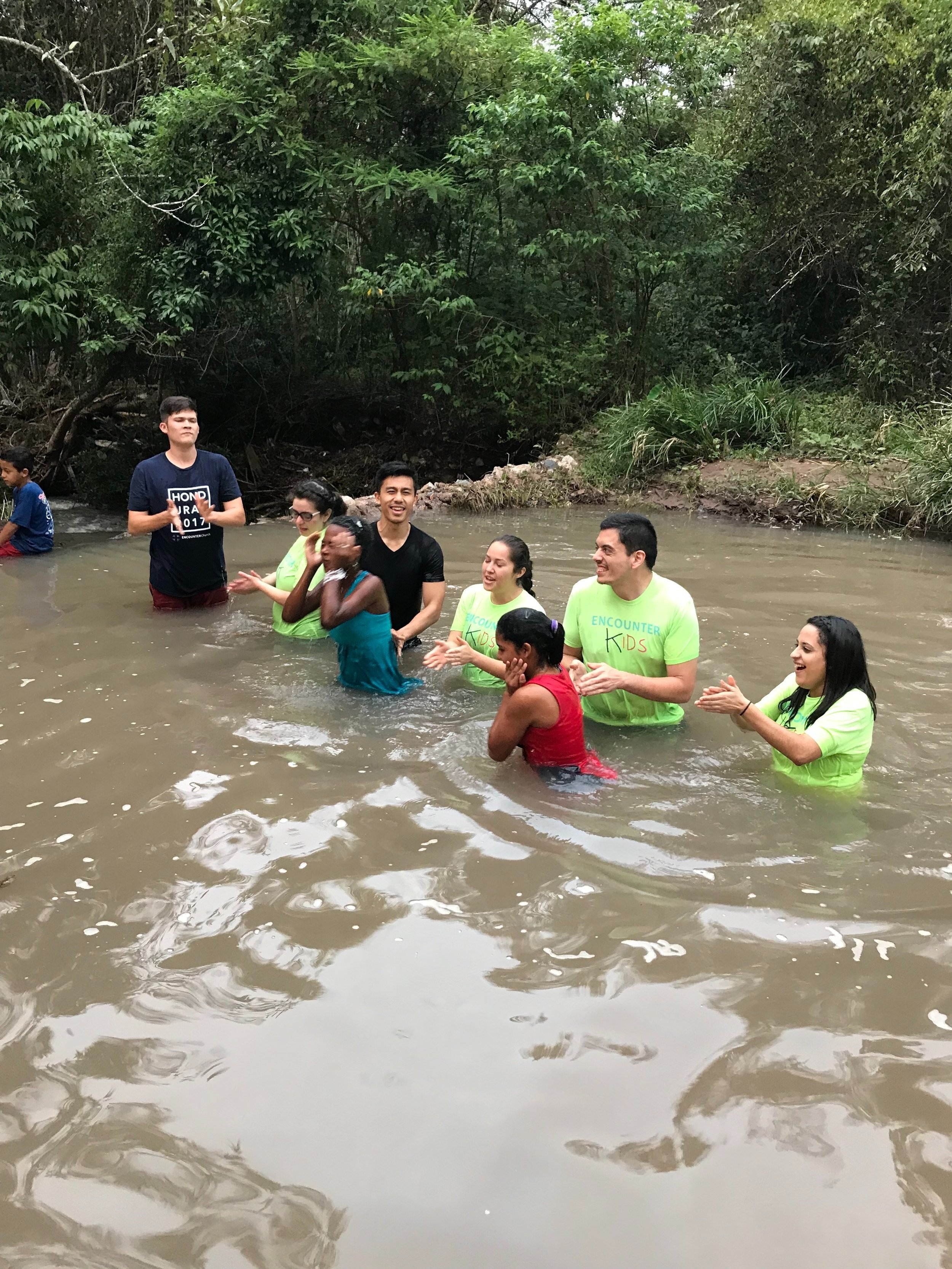 Baptising the kids after camp retreat
