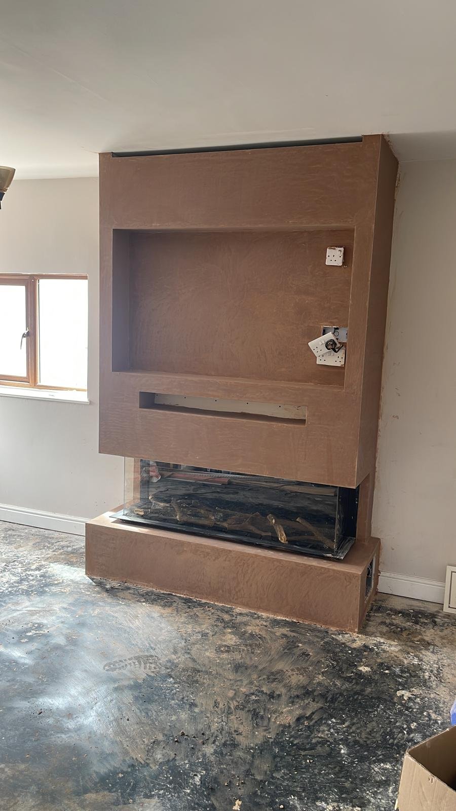 new show fireplace near completion