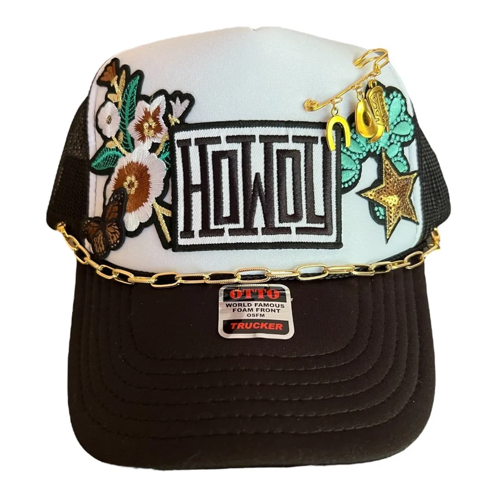 HOWDY Trucker Hat with Gold Paper Chain and Custom Pin  display picture 1