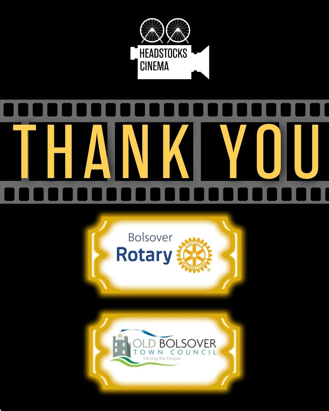 Headstocks Cinema is proud to be supported by local organisations whose funding allows us to keep bringing you fantastic events and film screenings all year round.

Thank you to Old Bolsover Town Council and Bolsover Rotary for your generous support.