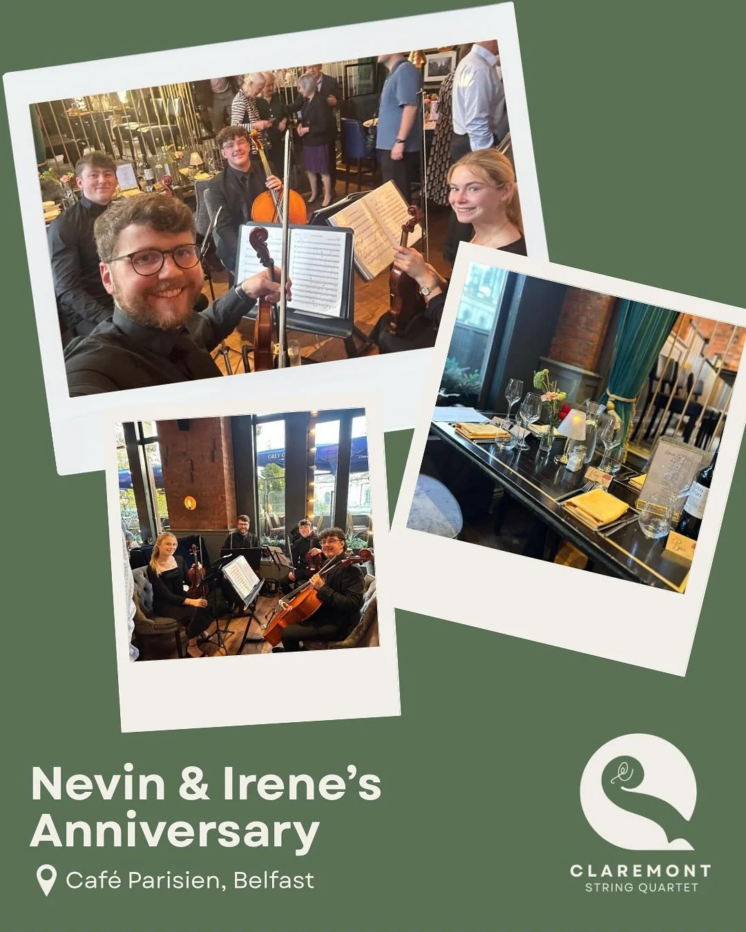 What a joy to help celebrate Nevin &amp; Irene&rsquo;s 40th wedding anniversary in the beautiful Caf&eacute; Parisien in Belfast 🥂🎻

It was a pleasure to provide the background music for an evening filled with laughter, glamour, stories and love. C