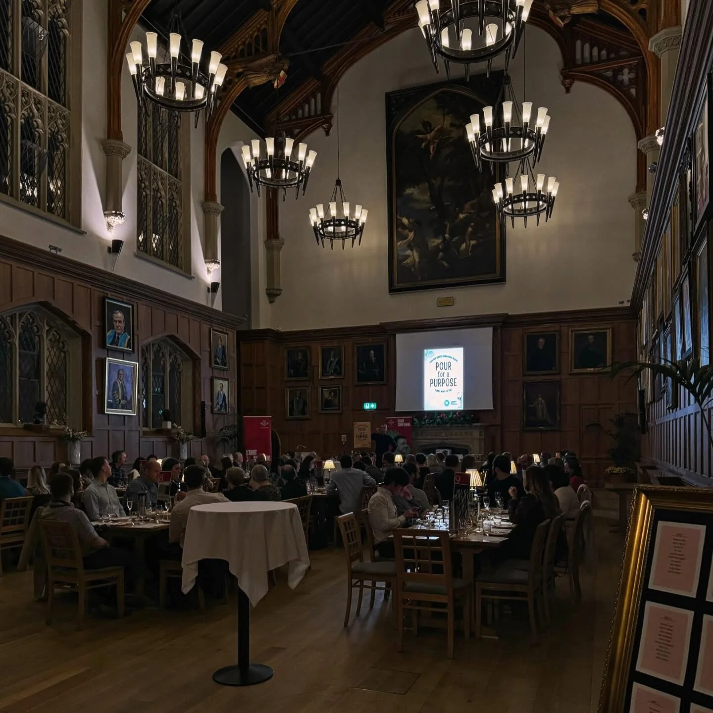 Claremont Quartet had a lovely evening providing music for the Pour for a Purpose wine tasting event last night, hosted by Herbert Smith Freehills as a fundraiser for the King&rsquo;s Trust! 
The Great Hall in Queen&rsquo;s University was a beautiful