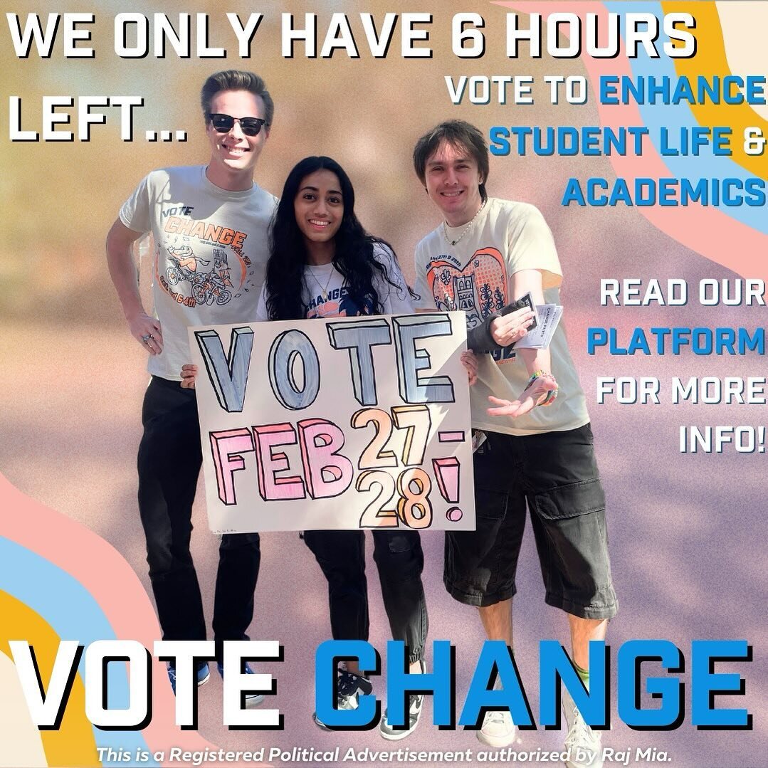 6 hours to vote at the following locations:

Broward Recreation Room
Health Science Center Library
Heavener Hall
Corry Village Commons
Norman Hall Educational Library
Reitz Union Computer Printing Lab
Southwest Recreation Center
Keys Hall Recreation 