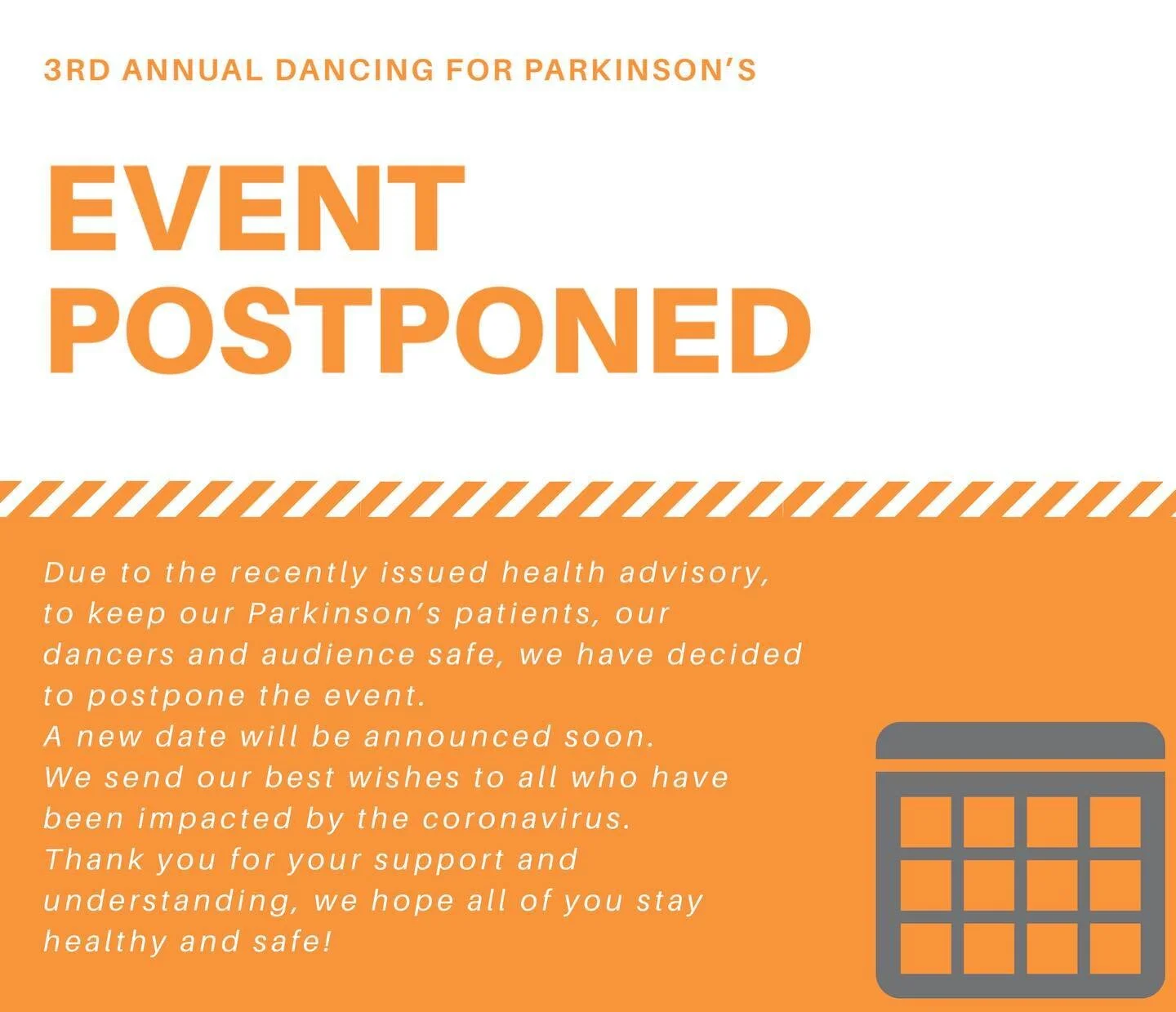 Stay healthy and safe everyone! Check back soon for new date!
&bull;
&bull;
#parkinsonsdisease #stayhealthy #staysafe #eventpostponed #parkinsonsawareness #michaeljfoxfoundation
