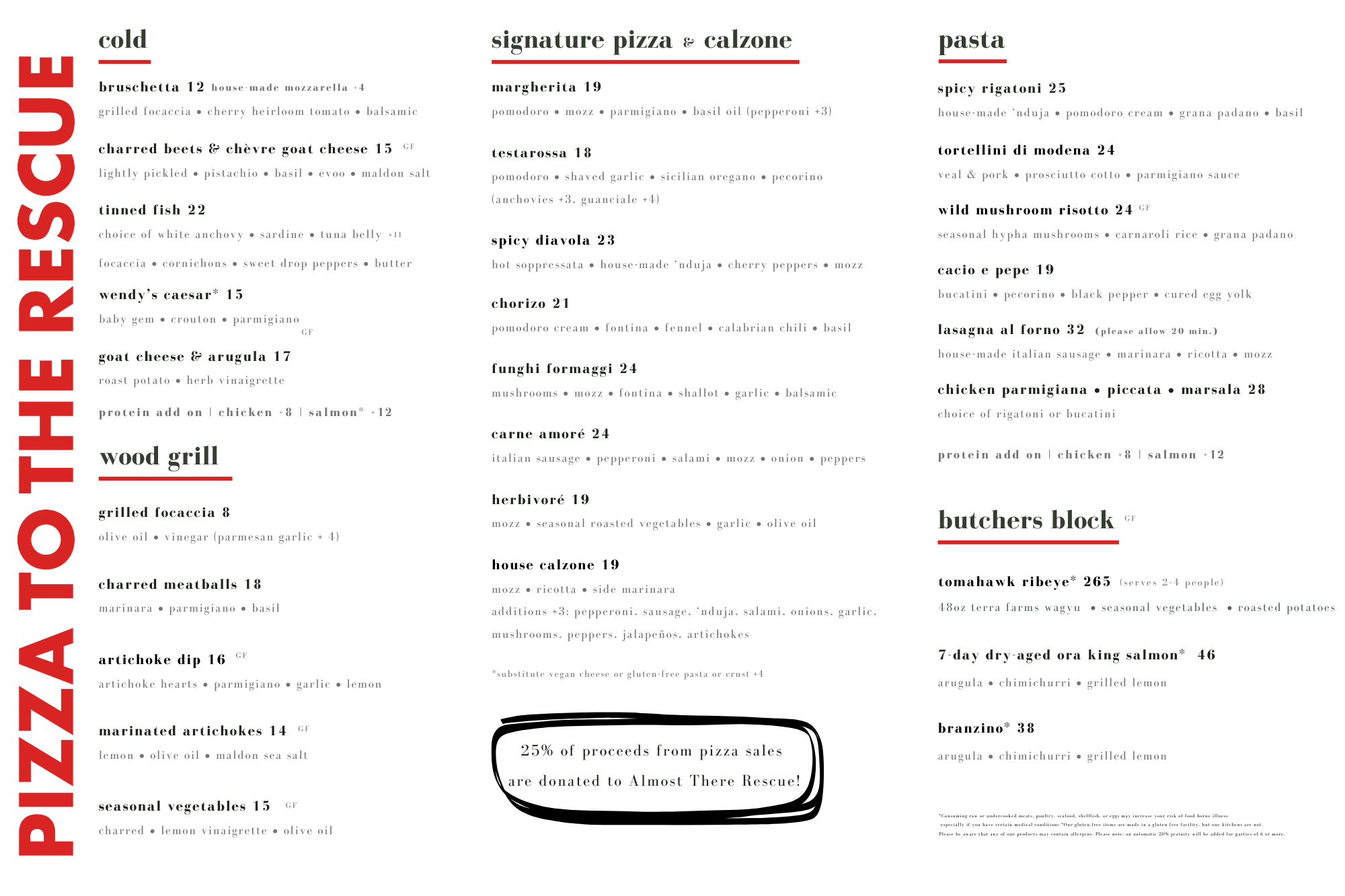 Pizza To The Rescue Food Menu