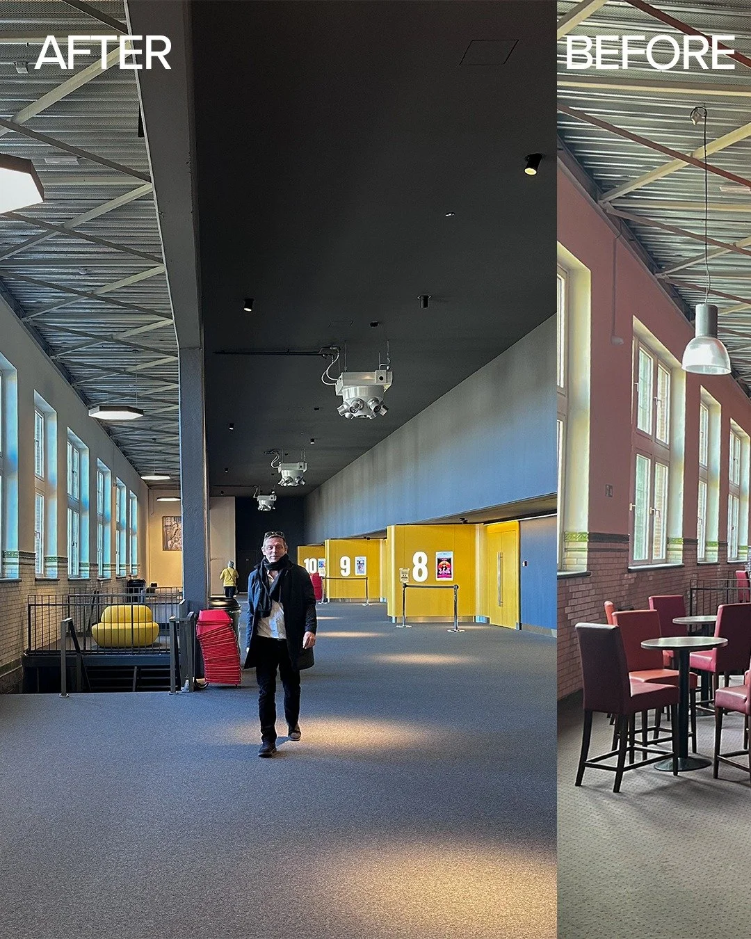 ✨🎬 New lighting vs old lighting in the Euroscoop of Genk! 🌟🍿
A heartfelt thank you to @chapmantaylorbrussels and @pathebelgique Cinémas for their incredible collaboration and unwavering trust. 🛠️🎥
#CinemaRenovation #PathéGenk #NewL