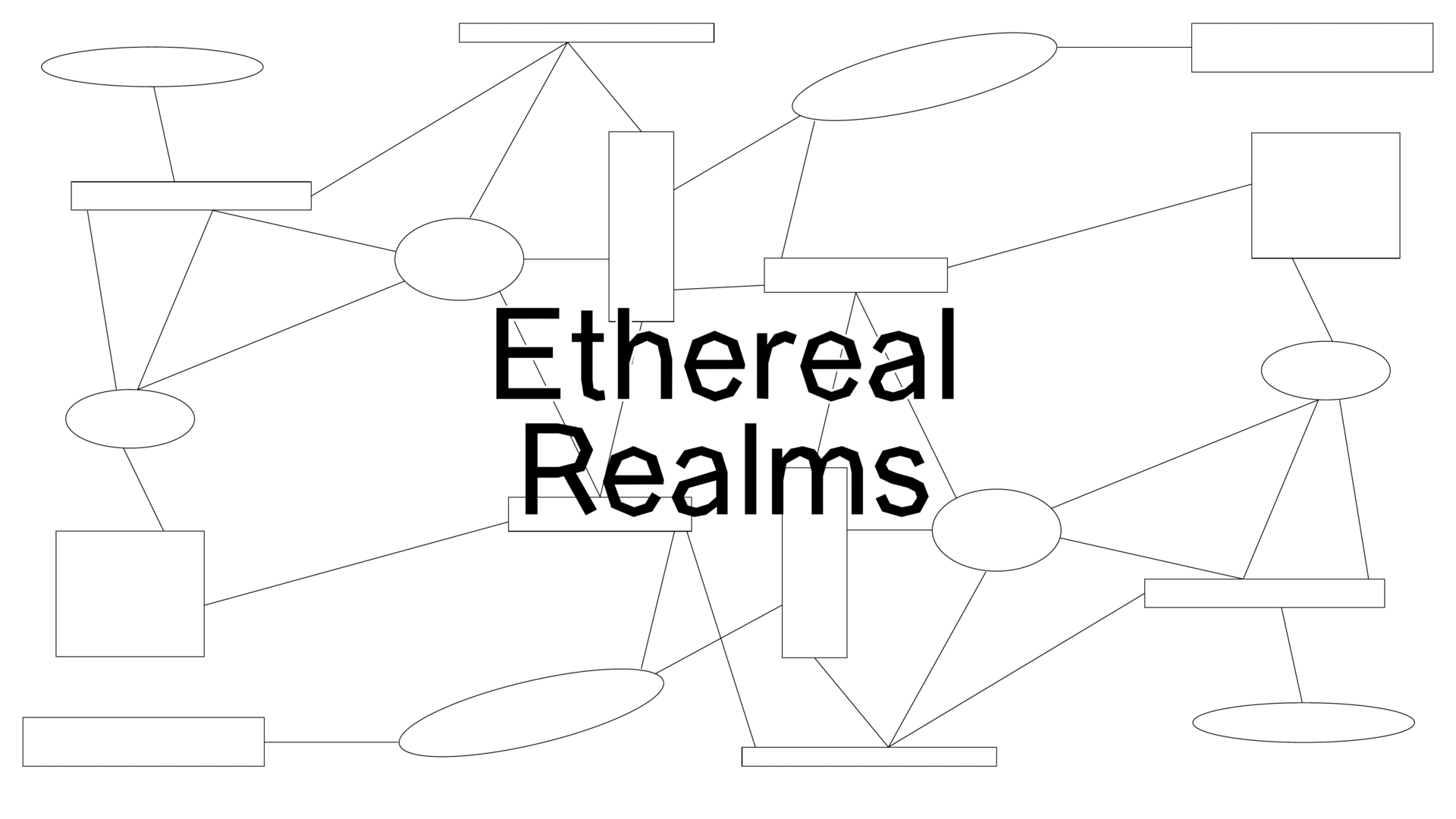 A digital illustration with the words "Ethereal Realms" overlaid on a background of interconnected geometric shapes, such as ovals, rectangles, and lines, suggesting a conceptual or abstract network.