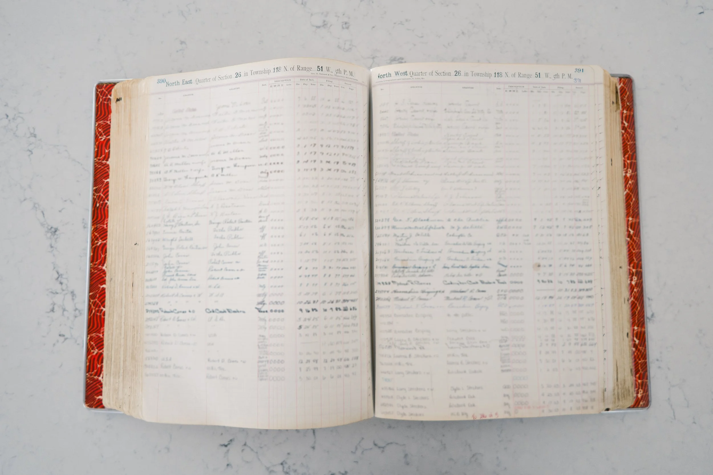close up of old title documents found by title resource network in a search report