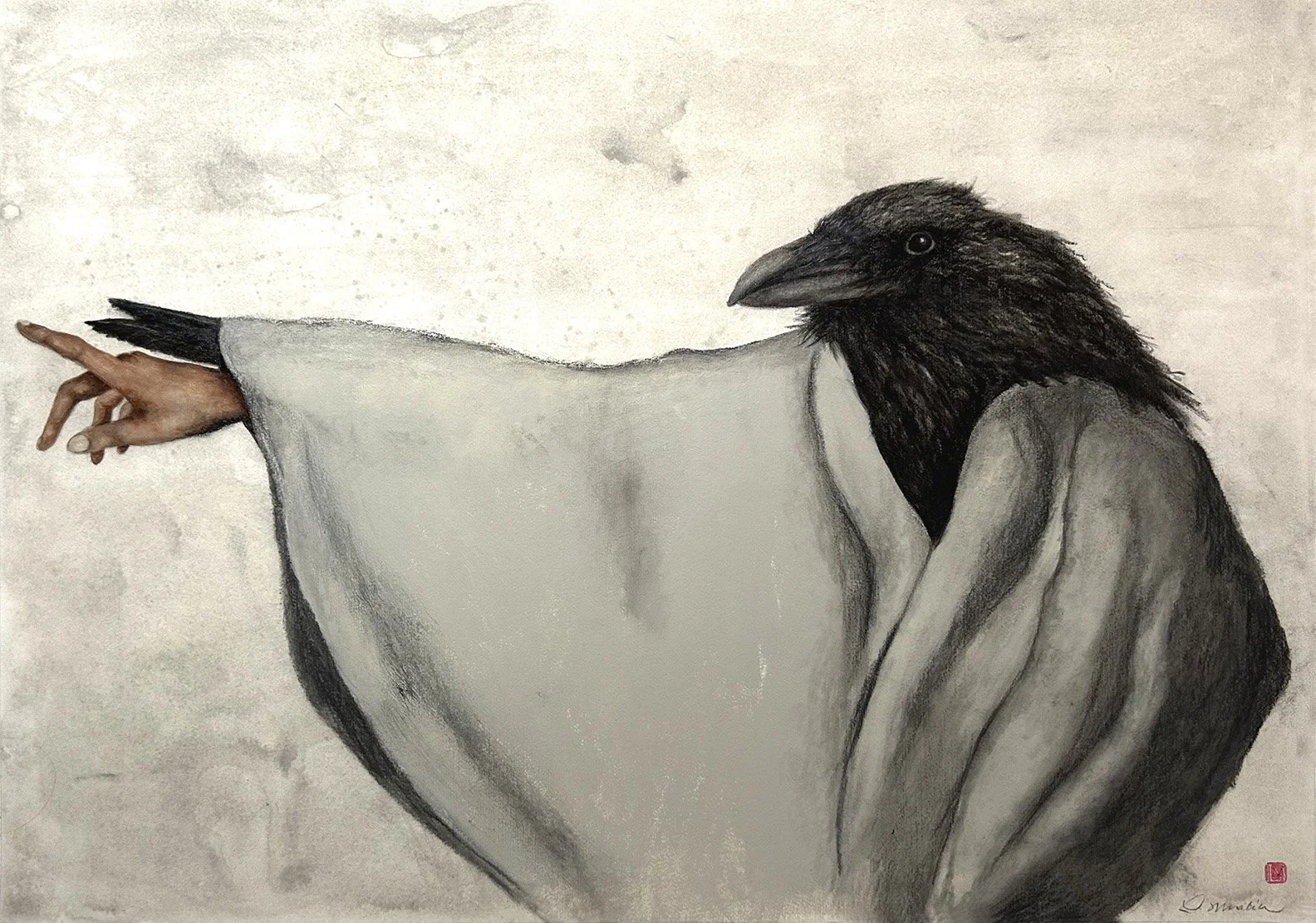 Raven as Guide, 22 x 32, Acrylic on archival paper, 2026