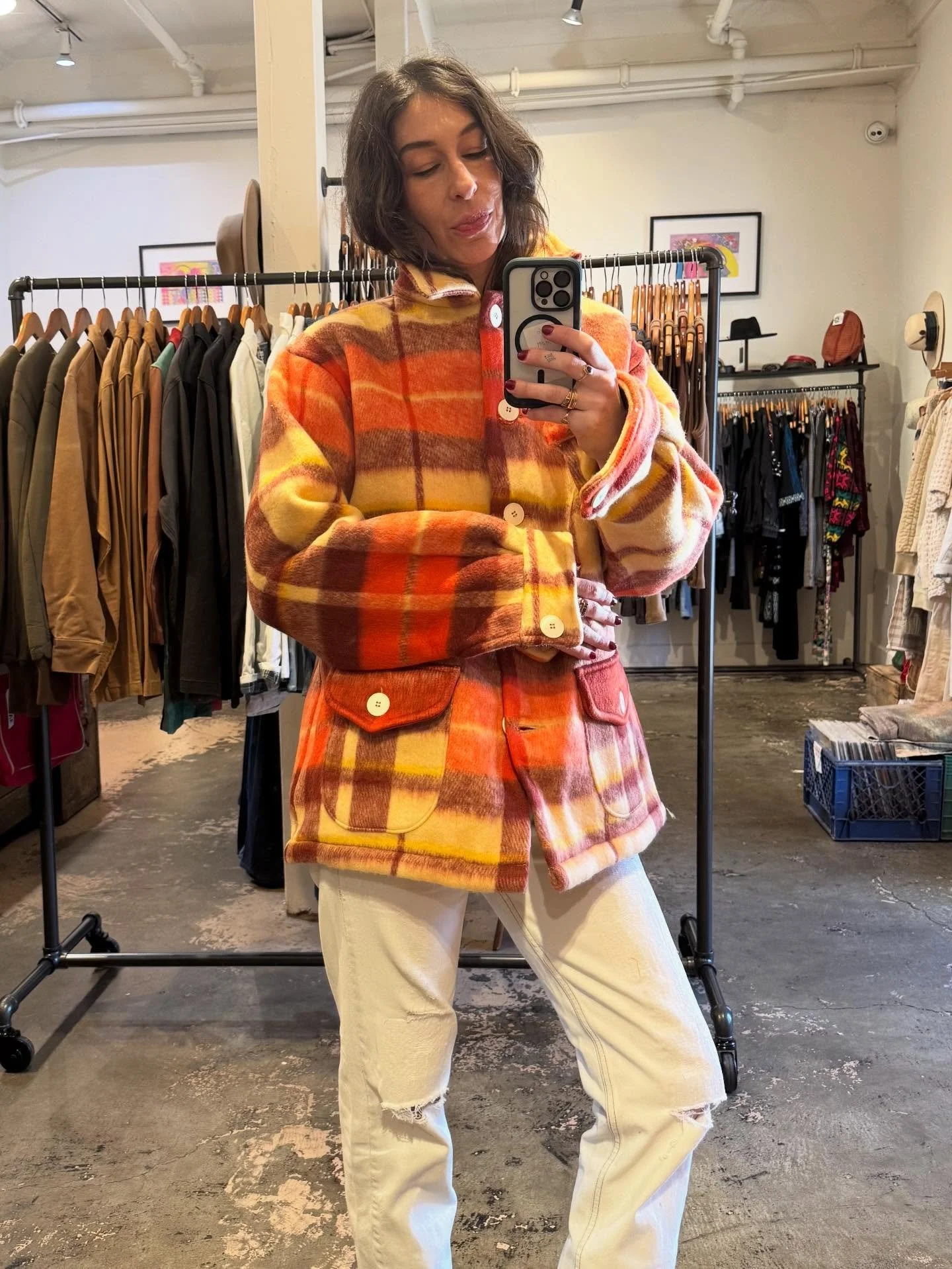 Dead stock Polish camp blankets reworked into coats!  We only have 5 of these babies.  They are the coziest blanket coats we&rsquo;ve come across, you&rsquo;re literally wrapped in a blanket.  All are size L/XL, hand made and one of a kind. Come get 