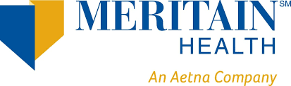Meritain Health logo with blue and gold shield and text