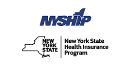 Logo for the New York State Health Insurance Program (NYSHIP) with an outline of the state of New York and text indicating New York State and the health insurance program.