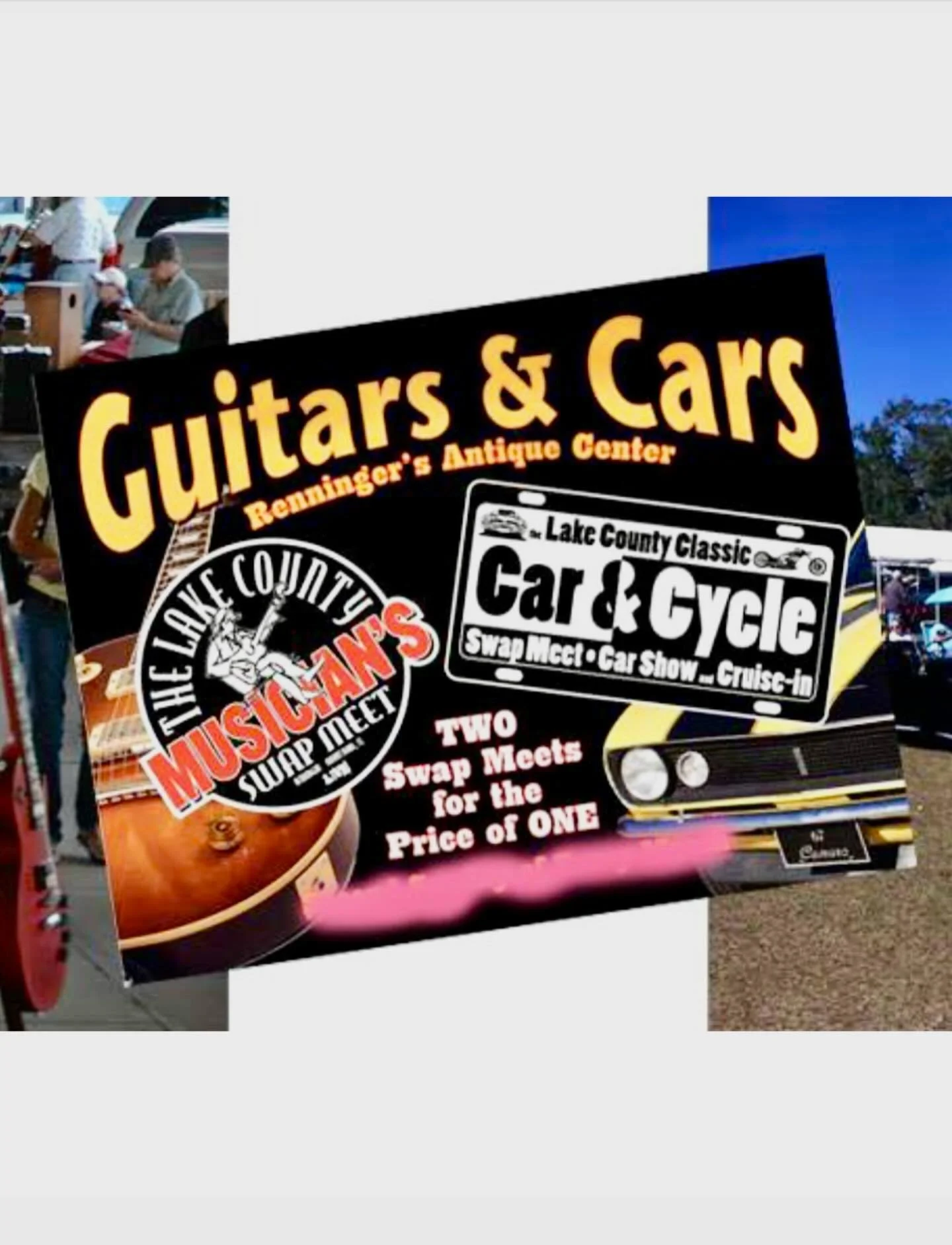 Get ready for Guitars & Cars at Renninger’s Flea Market, tomorrow Sunday from 8-3pm. With over 800 vendors, cars, and music, you won’t want to miss it! @renningersmountdorafl