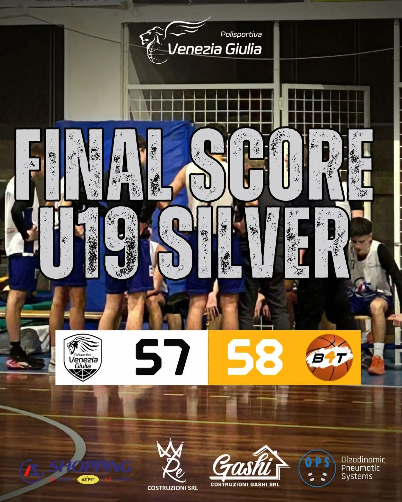 U19 SILVER: FINALE DI GARA AMARO PER L&rsquo;AZ CASA SHOPPING VENEZIA GIULIA

AZ SHOPPING VENEZIA GIULIA &ndash; BASKET 4 TRIESTE 57-58
AZ SHOPPING VENEZIA GIULIA: Adamo 15, Bossi 6, Alessio 7, Scherlich, Roveredo 10, Mezgez 2, Grassi 7, Grga 10, Nar