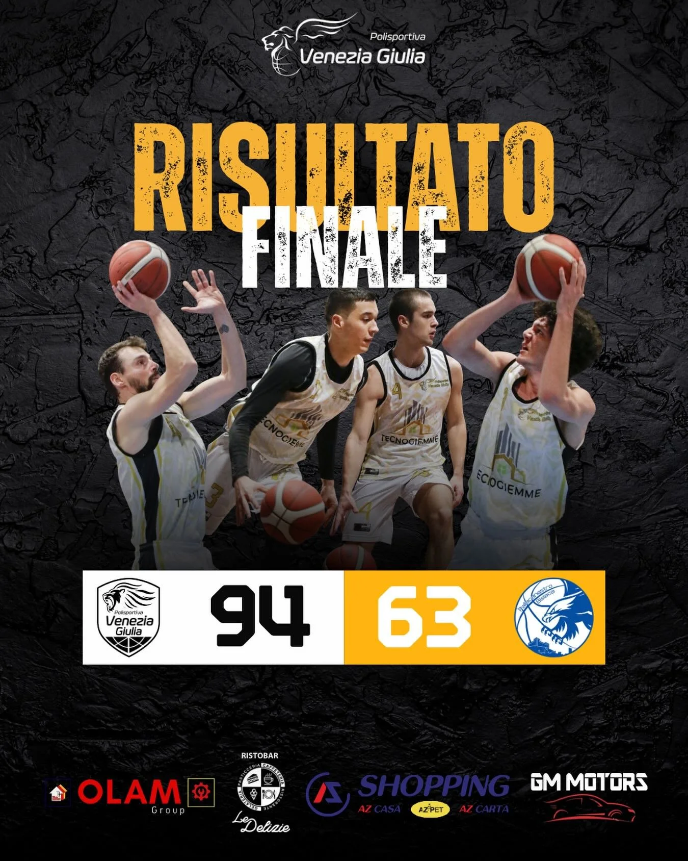 DR1: AGEVOLE SUCCESSO PER LA TECNOGIEMME COSTRUZIONI EDILI

TECNOGIEMME COSTRUZIONI EDILI - PALLACANESTRO BISIACA 94-63 (31-18;50-33;73-48)

TECNOGIEMME COSTRUZIONI EDILI: Zorzi 2, Maiola 14, Murabito 19, Del Ben 13, Milic 2, Anello 3, Gattolini 15, 