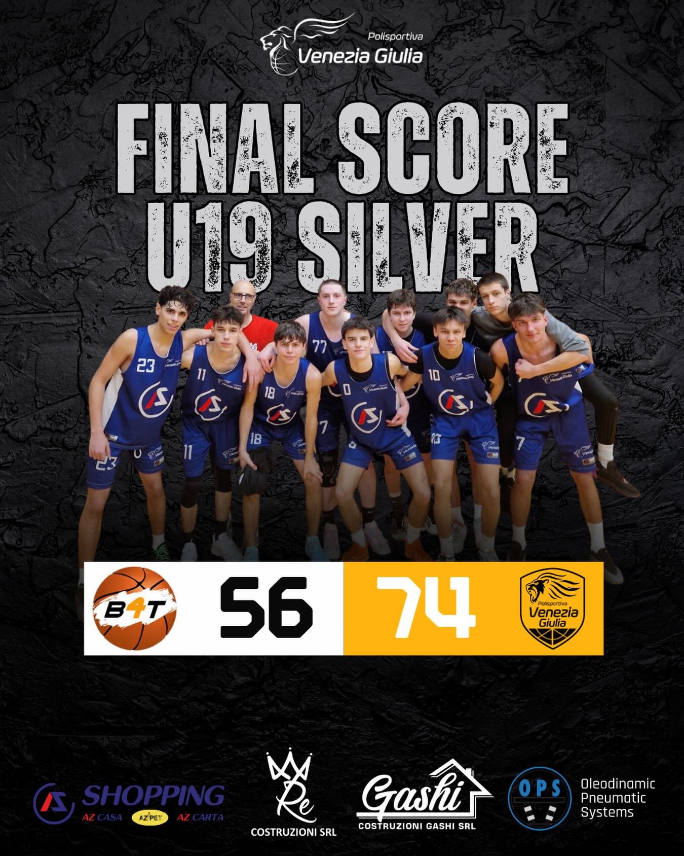 U19 SILVER: AZ SHOPPING VENEZIA GIULIA INNARESTABILE, BATTUTO A DOMICILIO IL B4T

B4T- Venezia Giulia 56-74
(6-26; 12-19; 21-9; 17-20)

AZ Shopping Venezia Giulia: Adamo 28, Berdini 18, Grga 13, Bossi 6, Alessio 4, Scherlich 3, Roveredo 2, Mezgez, Na