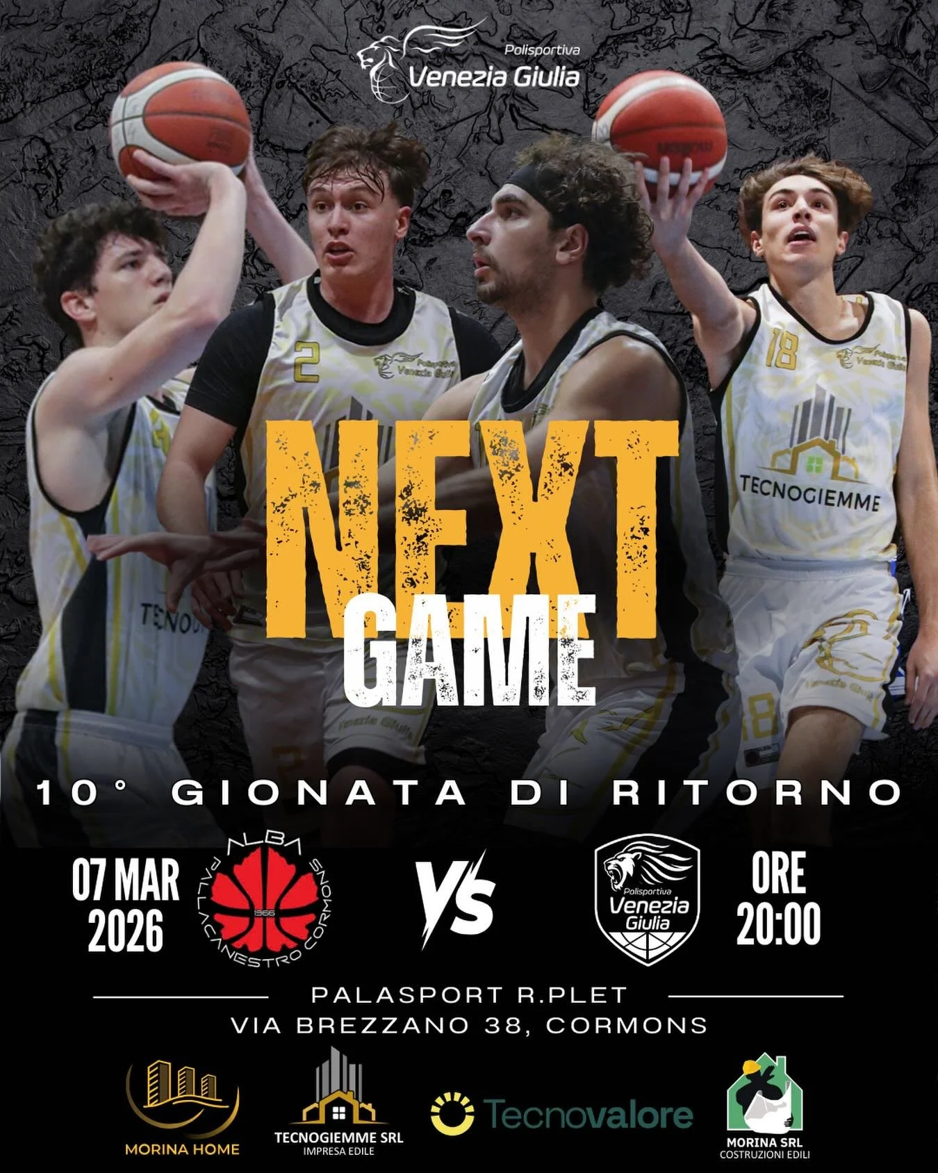 DR1: TECNOGIEMME COSTRUZIONI EDILI IN TRASFERTA A CORMONS

Penultimo atto della regular season per la capolista Tecnogiemme Costruzioni Edili che domani, sabato 7 marzo (palla a 2 fissata alle ore 20:00 presso il palasport &ldquo;R.Plet&rdquo; di via