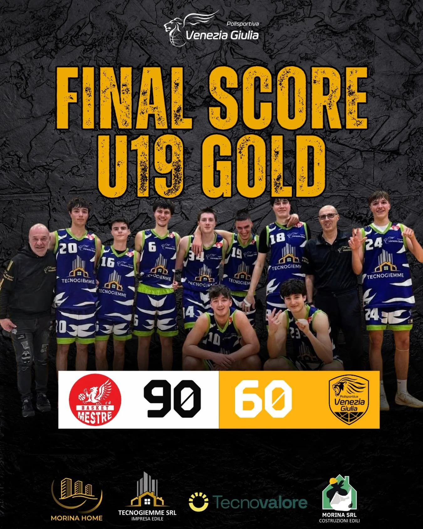 U19 Gold Interregionale: Tecnovalore Venezia Giulia battuta sul parquet di Mestre

SAVE MESTRE - TECNOVALORE VENEZIA GIULIA 90-60 (29-9;30-20;10-18;21-13)

TECNOVALORE VENEZIA GIULIA: Benamati 13, Giurgevich 13, Davanzo 12, Laezza 9, Salvatori 7, Zor