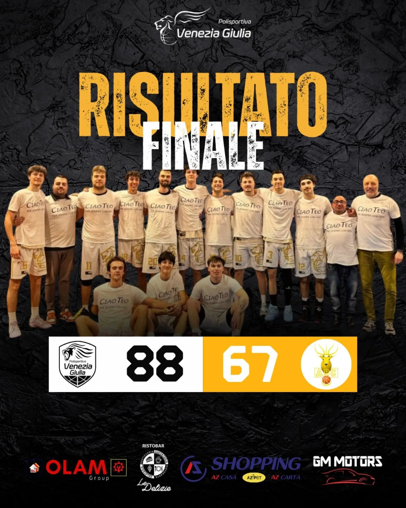 DR1: LA TECNOGIEMME COSTRUZIONI EDILI BATTE CERVIGNANO E CHIUDE LA REGULAR SEASON AL PRIMO POSTO

TECNOGIEMME COSTRUZIONI EDILI &ndash; CREDIFRIULI CERVIGNANO 88-67 (20-16;38-31;67-50)

TECNOGIEMME COSTRUZIONI EDILI: Maiola 16, Murabito 19, Del Ben 2