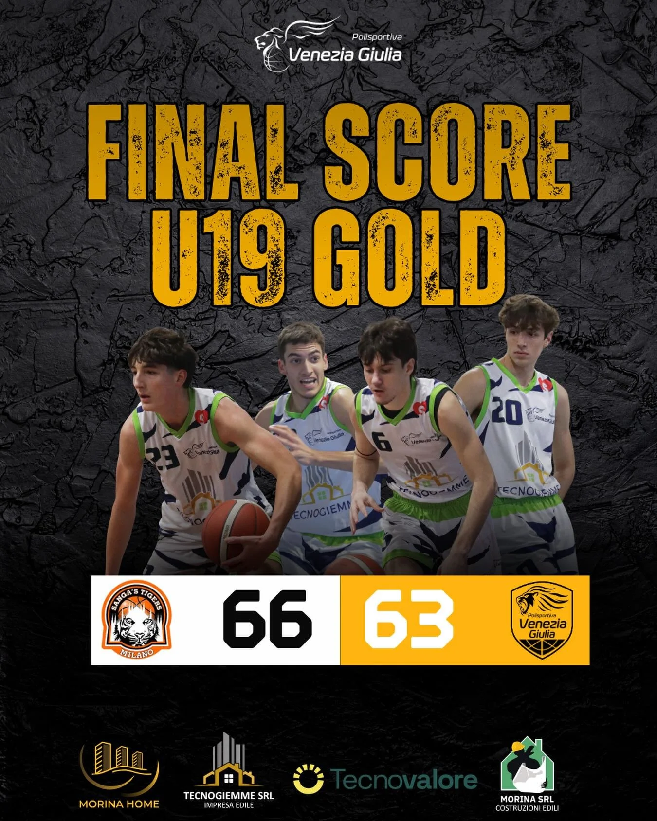 U19 Gold Interregionale: la Tecnovalore esce a testa alta dal parquet di Milano

Tigers Milano - Tecnovalore Venezia Giulia 66-63 (18-17;21-18;18-14;9-14)

Tecnovalore Venezia Giulia: Giurgevich 19, Benamati 11, Zorzi 9, Grandi 7, Salvatori 7, Laezza