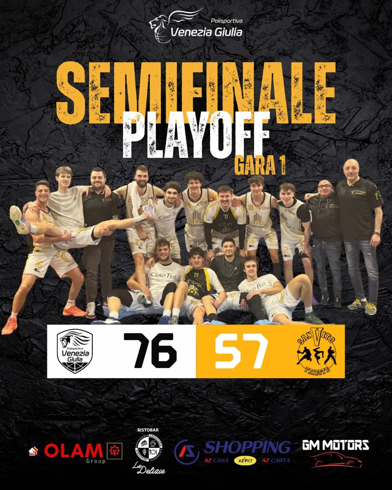 DR1: LA TECOGIEMME COSTRUZIONI EDILI SI AGGIUDICA GARA 1 DI SEMIFINALE PLAY OFF

TECNOGIEMME COSTRUZIONI EDILI &ndash; SAN VITO TRIESTE 76-57 (15-14;37-27;58-40)

TECNOGIEMME COSTRUZIONI EDILI: Maiola 9, Murabito 20, Del Ben 11, Milic ne., Giustolisi