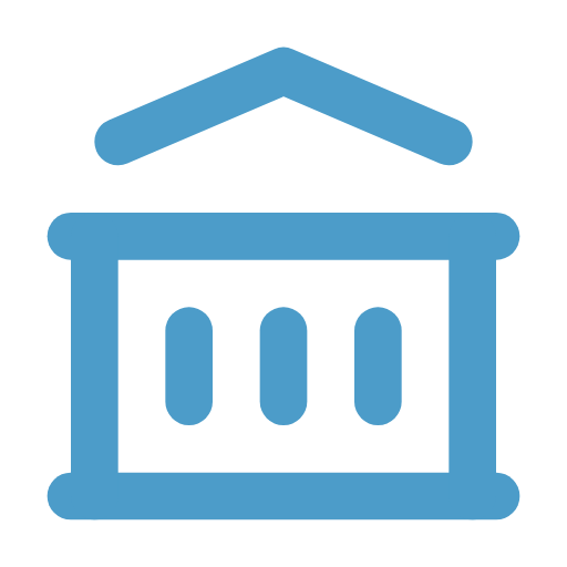 Blue building icon representing ERP integration for mergers, acquisitions, and expansion