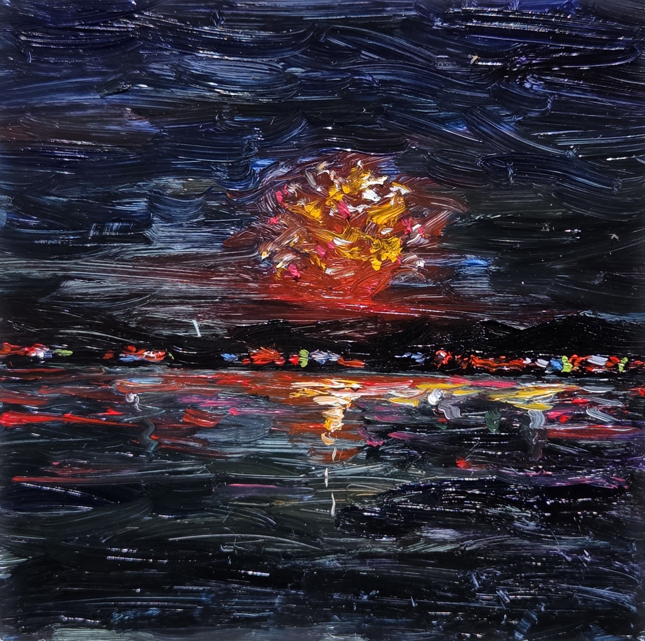 Firework nocturne 3, 2025 4x6 oil on panel