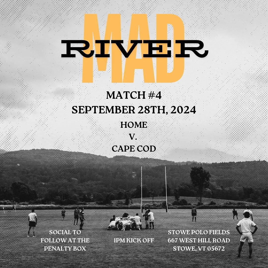 WEEK #4 

The River Nation home match hat trick continues this weekend which our 4th match of the season against Cape Cod RFC 

Like always, kickoff is at 1pm at the Stowe Polo Fields, and post match social will be held at the @mcs_penaltybox !

We&r