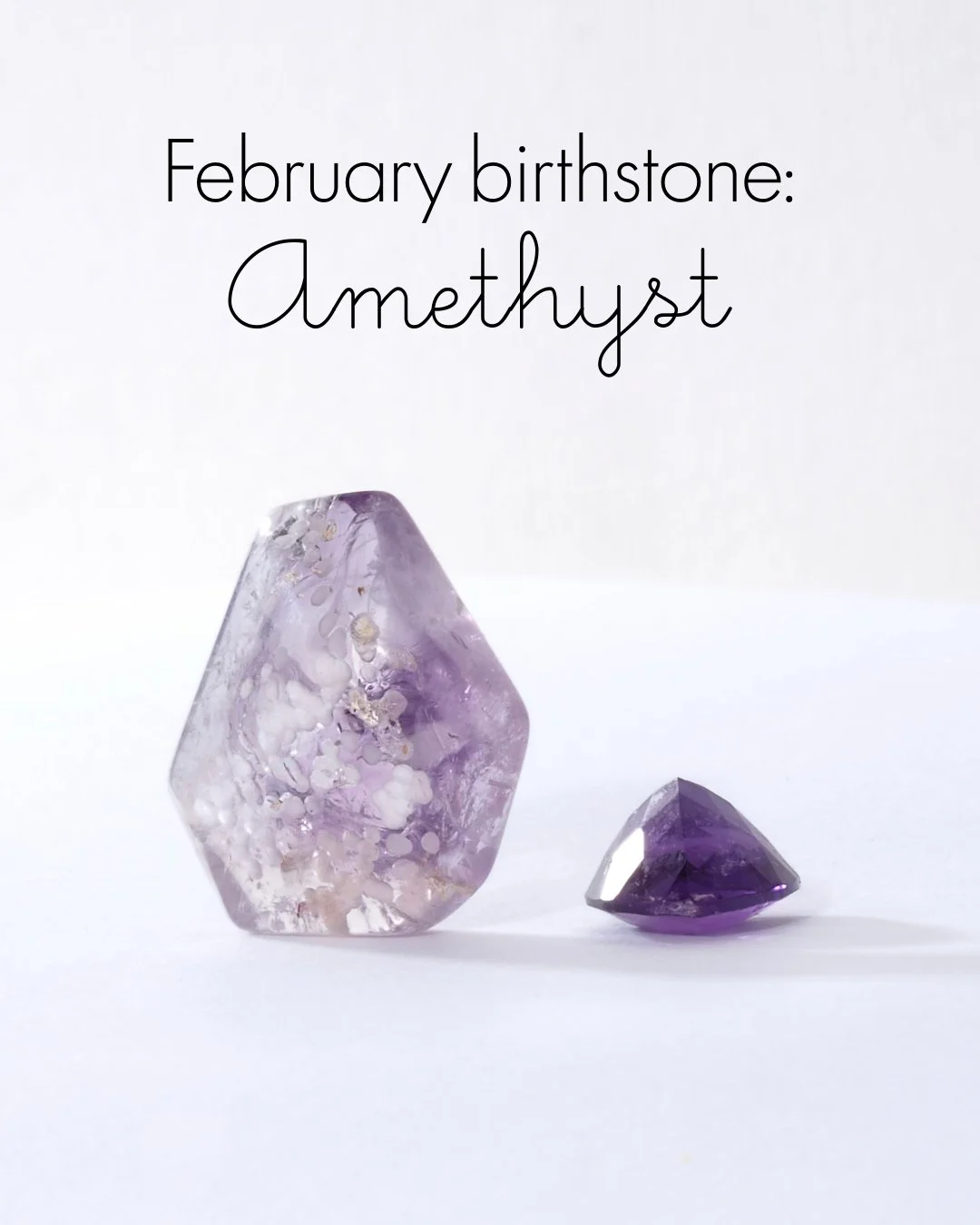 Happy Birthday! We've got loose amethyst stones in store--especially we love the larger stone pictured on the left. It's unusual and interesting. The variation of color in the crystalline structure is due to varying amounts of iron available during i