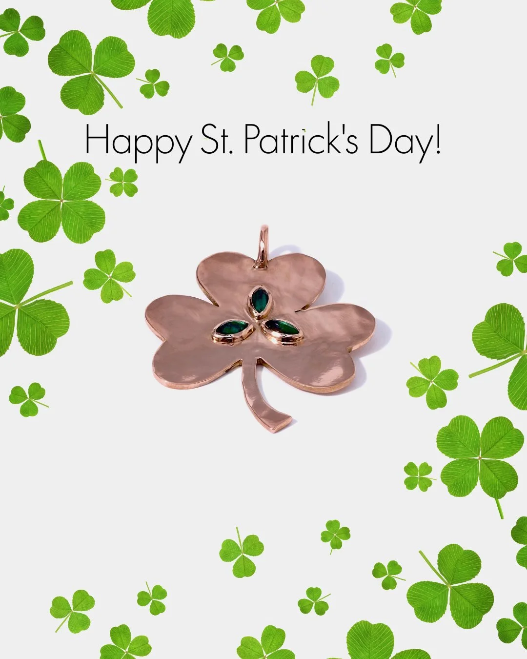 Bespoke emerald clover pendant made as a gift for the founder/owner of Frank and Eileen, in celebration of the grand opening of her charming new flagship store on Madison St. in NYC. 

The pendant is made with repurposed 14K rose gold and three perfe
