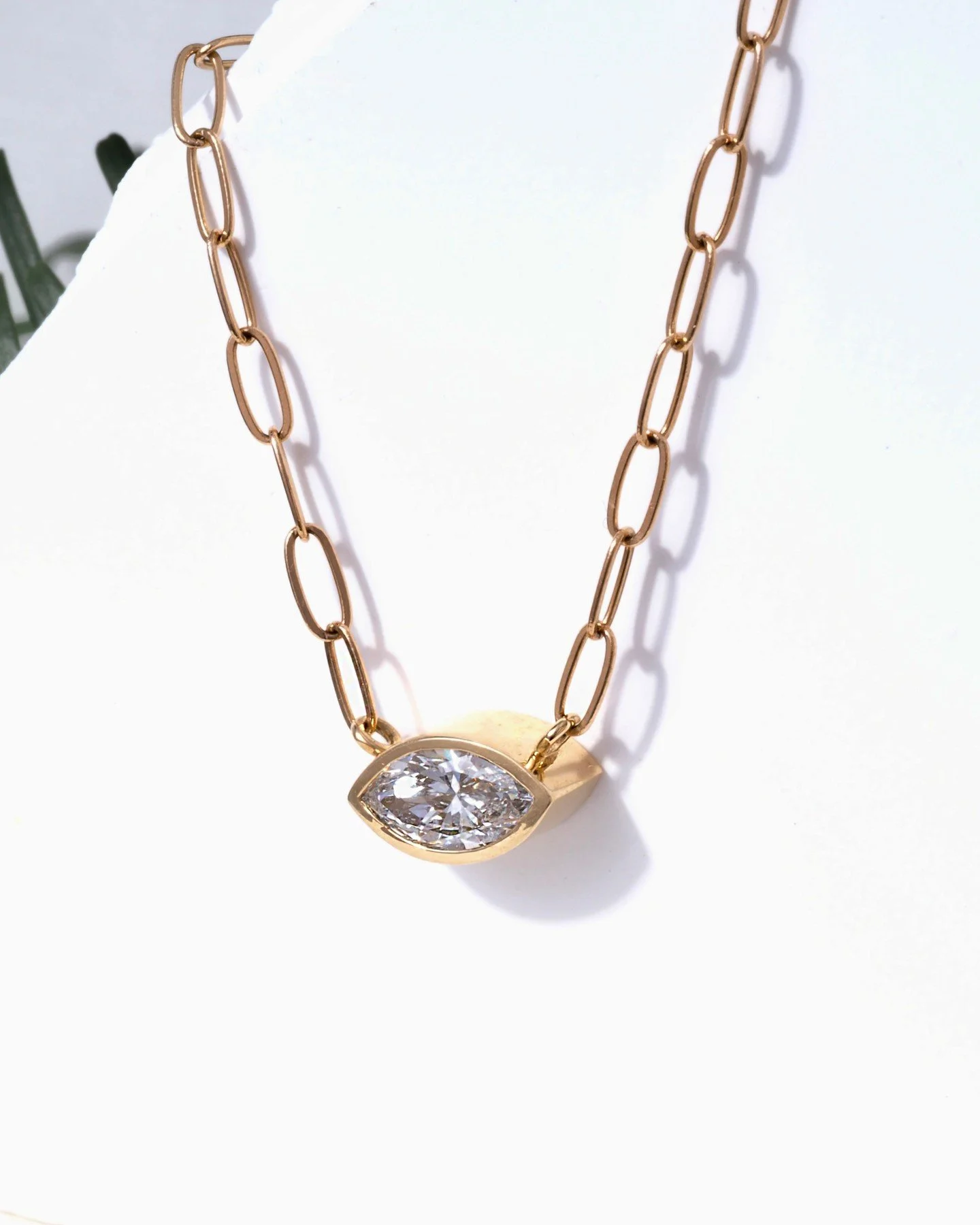 In stock! One 14k gold paperclip chain hosting a bezel set marquis diamond. With this multi tasking necklace, you can ward off the evil eye, while making sure all eyes are on you! 

Chain can be worn at 16 or 18&rdquo; length. #MarquisDiamond #ShopSe