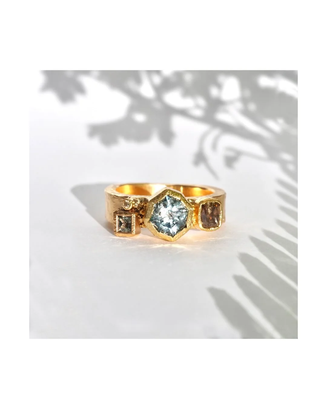 More aquamarine examples. March&rsquo;s birthstone is cool and bright; the aquamarine stone&rsquo;s color is especially good with other gemstones. We love them with chocolate diamonds, deep blue sapphires, and pink spinel especially, but there are oo