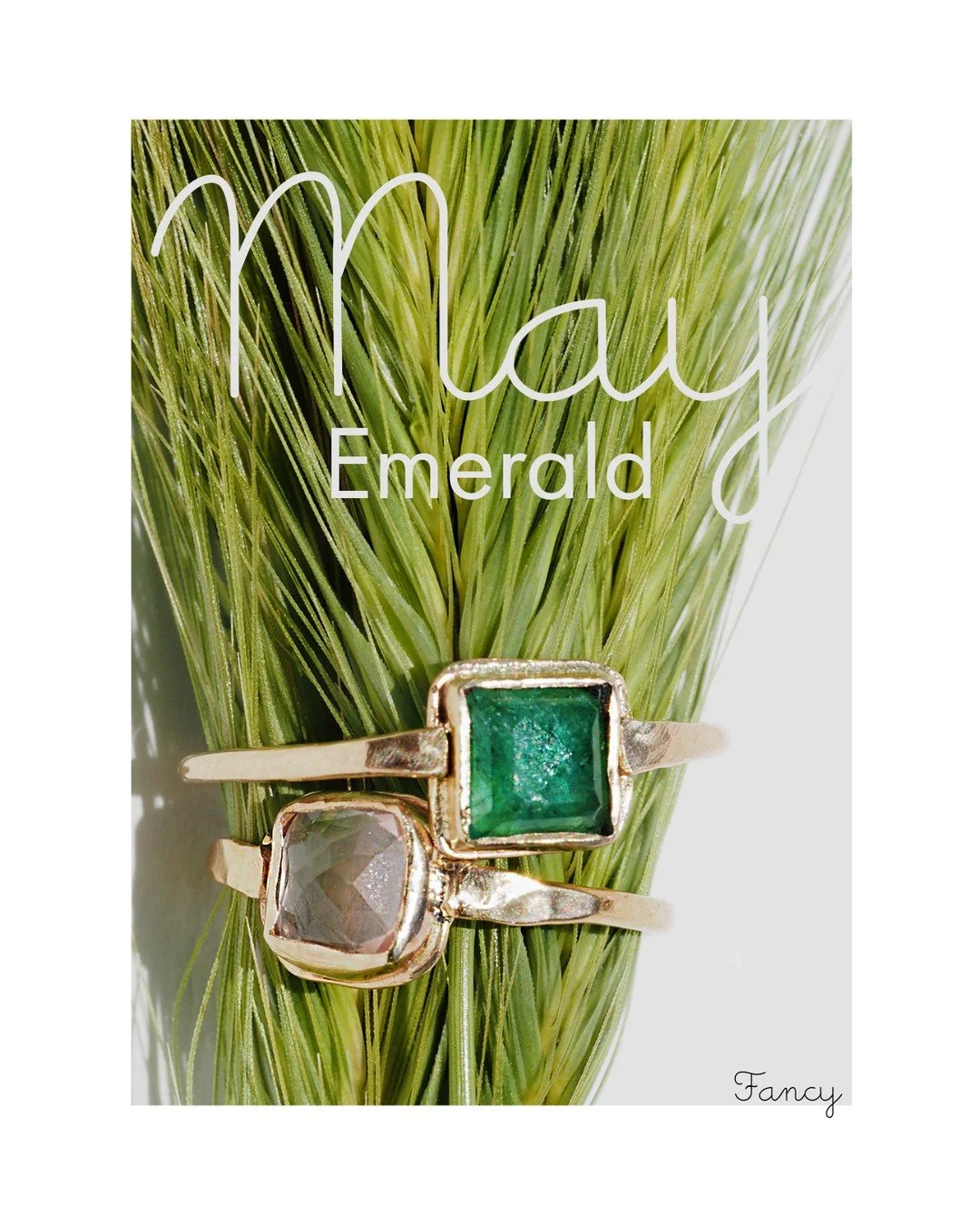 Cushion cut emerald and pink quartz stones in these melty solitaire rings. The bands have a hand-textured chiseled texture that picks up the light and makes it clear that these are not made in a factory.

14K yellow gold. Custom made in our Seattle s
