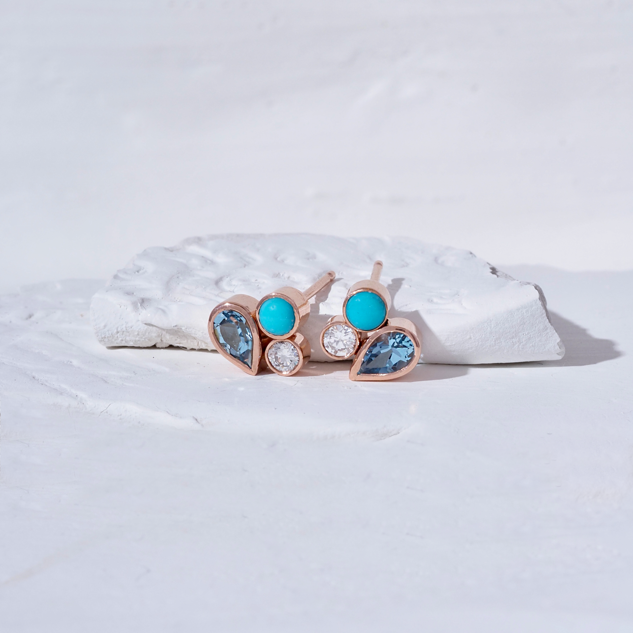 Ad Hoc Diamond, Turquoise, and Topaz Studs