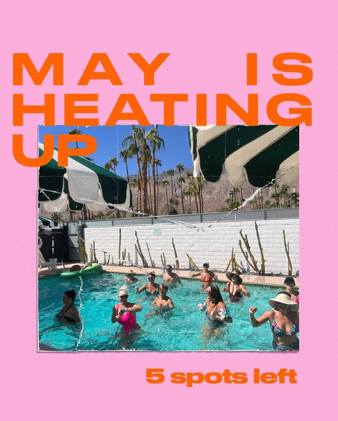 MAY is heating up, and we&rsquo;ve got 5 spots left!

GET WET PS is a modern pop-up water aerobics experience based in Palm Springs and the Coachella Valley. 

Perfect for:
&bull; Welcome pool parties
&bull; Bachelorette weekends
&bull; Day-after wed