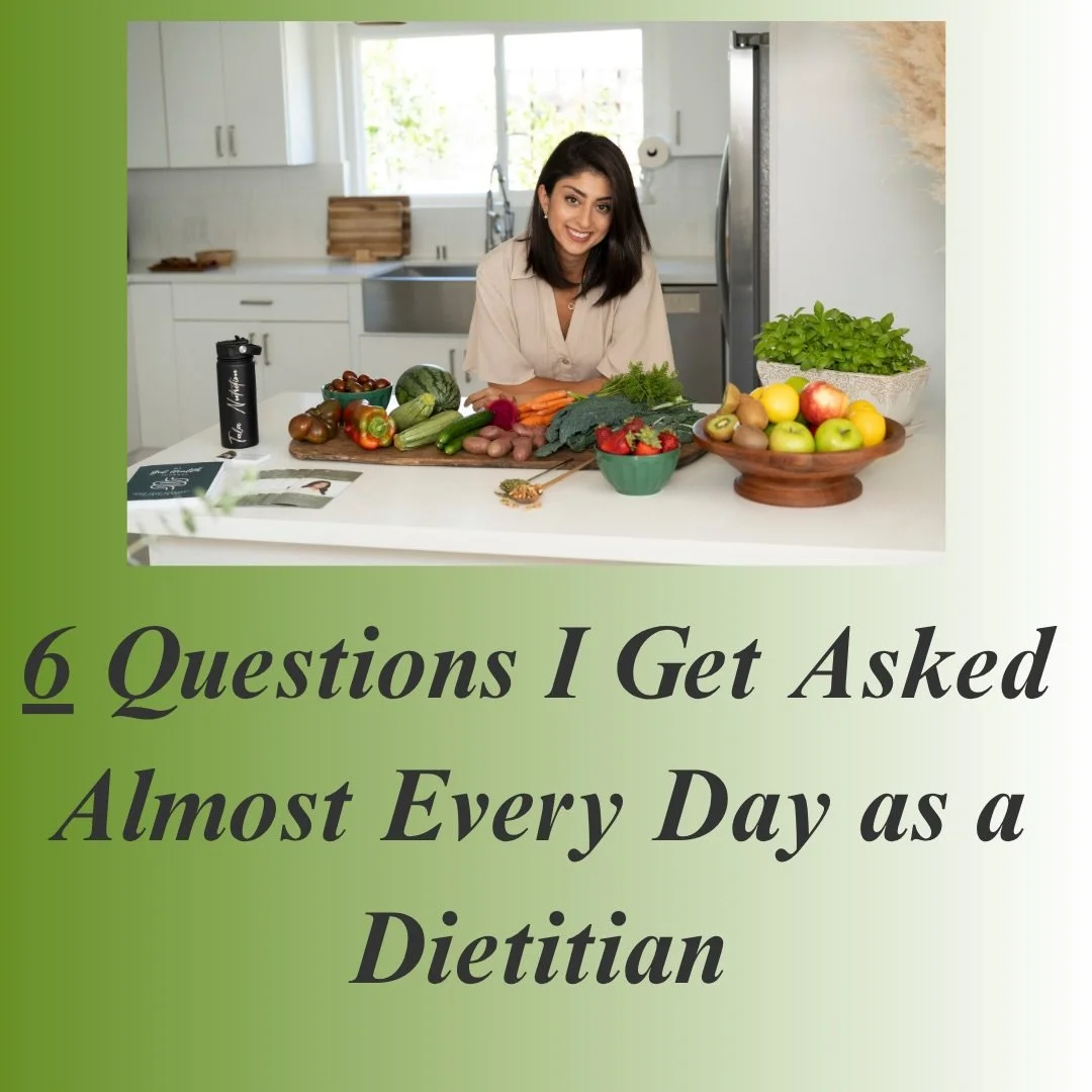 Questions I get asked almost every day as a dietitian 👩🏻&zwj;⚕️ 

These are some of the most common questions people ask before working with me&mdash;and chances are you&rsquo;ve wondered about a few of them too. 

⬇️ Drop your nutrition question b