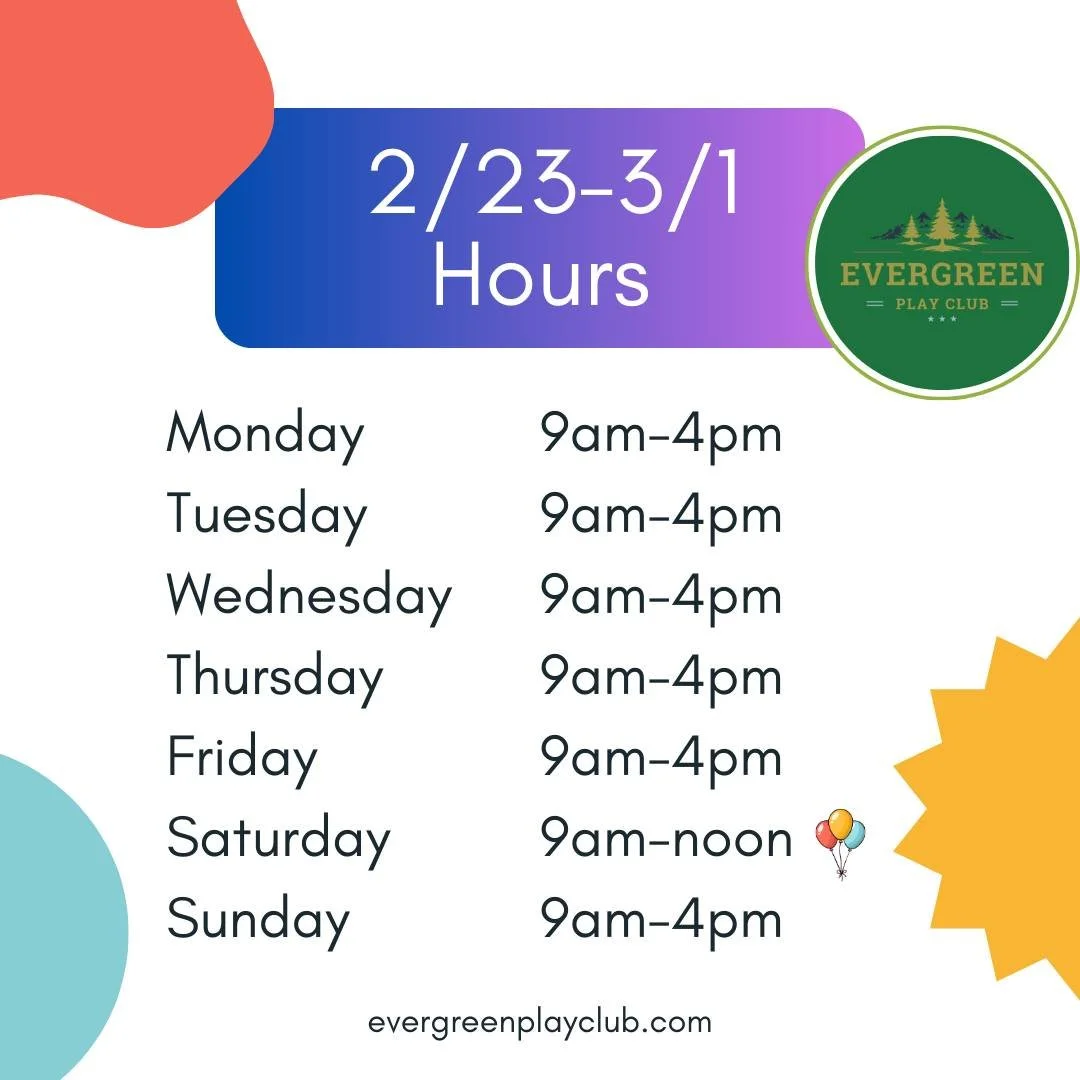 Here are our hours for the week. Come play!
