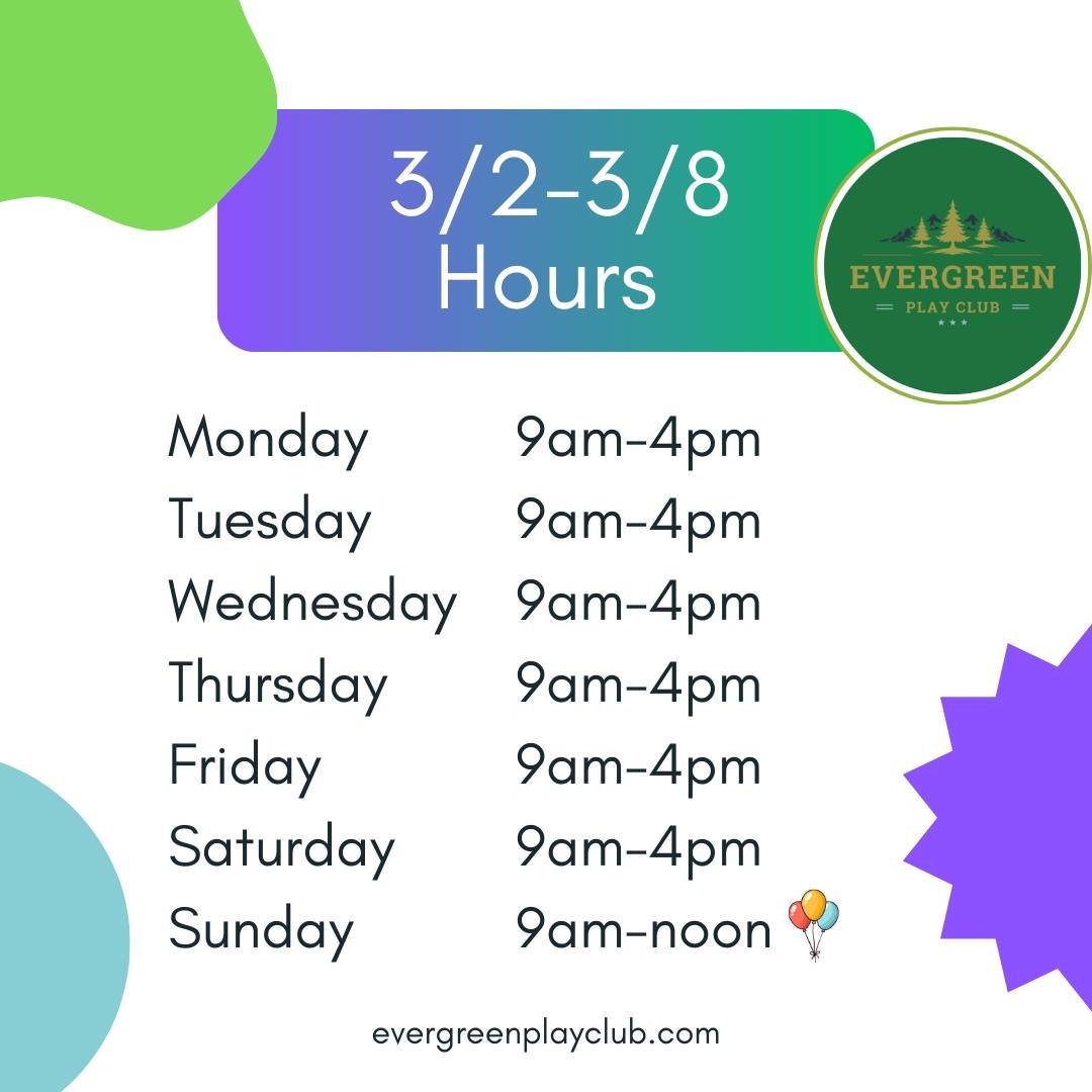 Check out this week's hours. Come play!