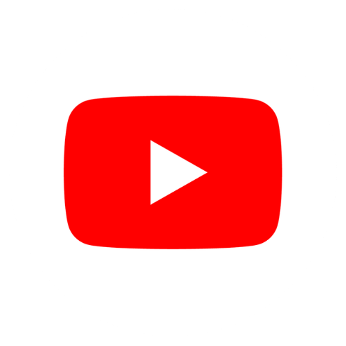 YouTube logo with a red play button inside a rounded rectangle.