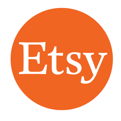Etsy logo with white text on an orange circular background.