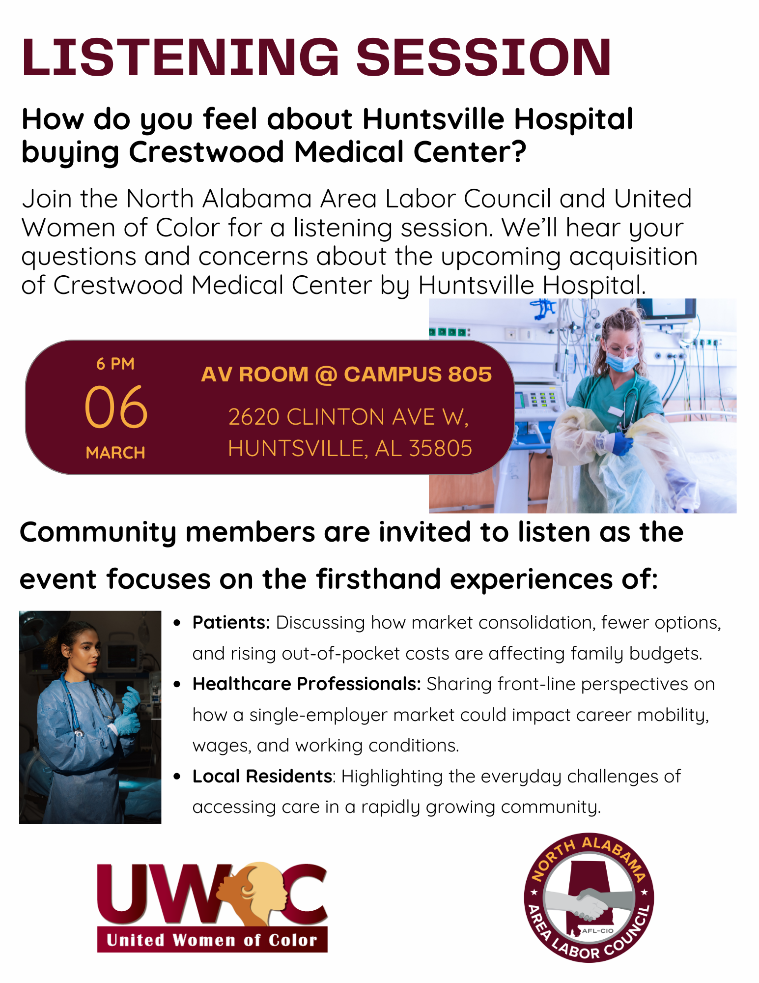 Community Listening Session: HSV Hospital / Crestwood Medical Center Acquisition