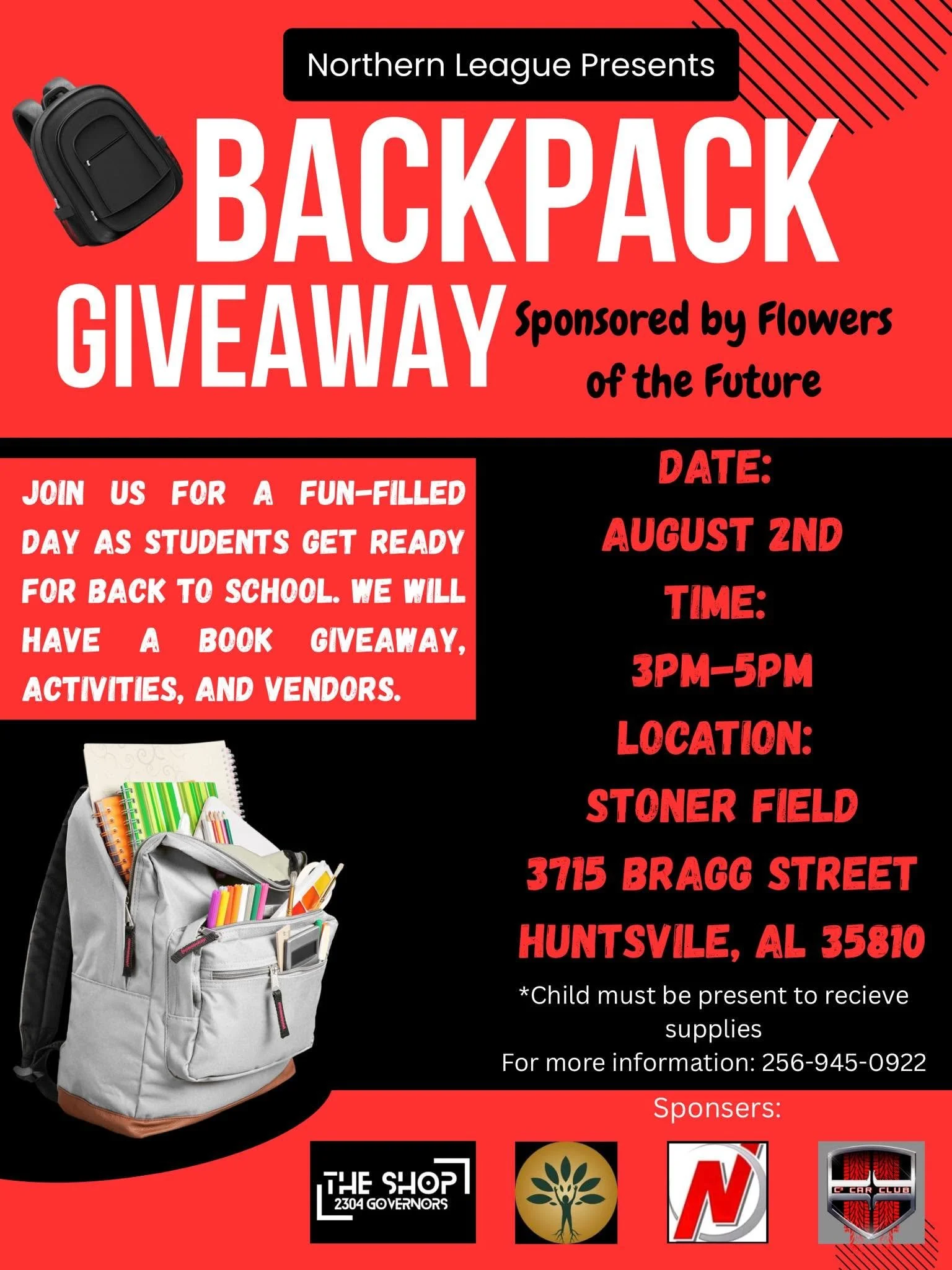 Huntsville Northern League Backpack Giveaway